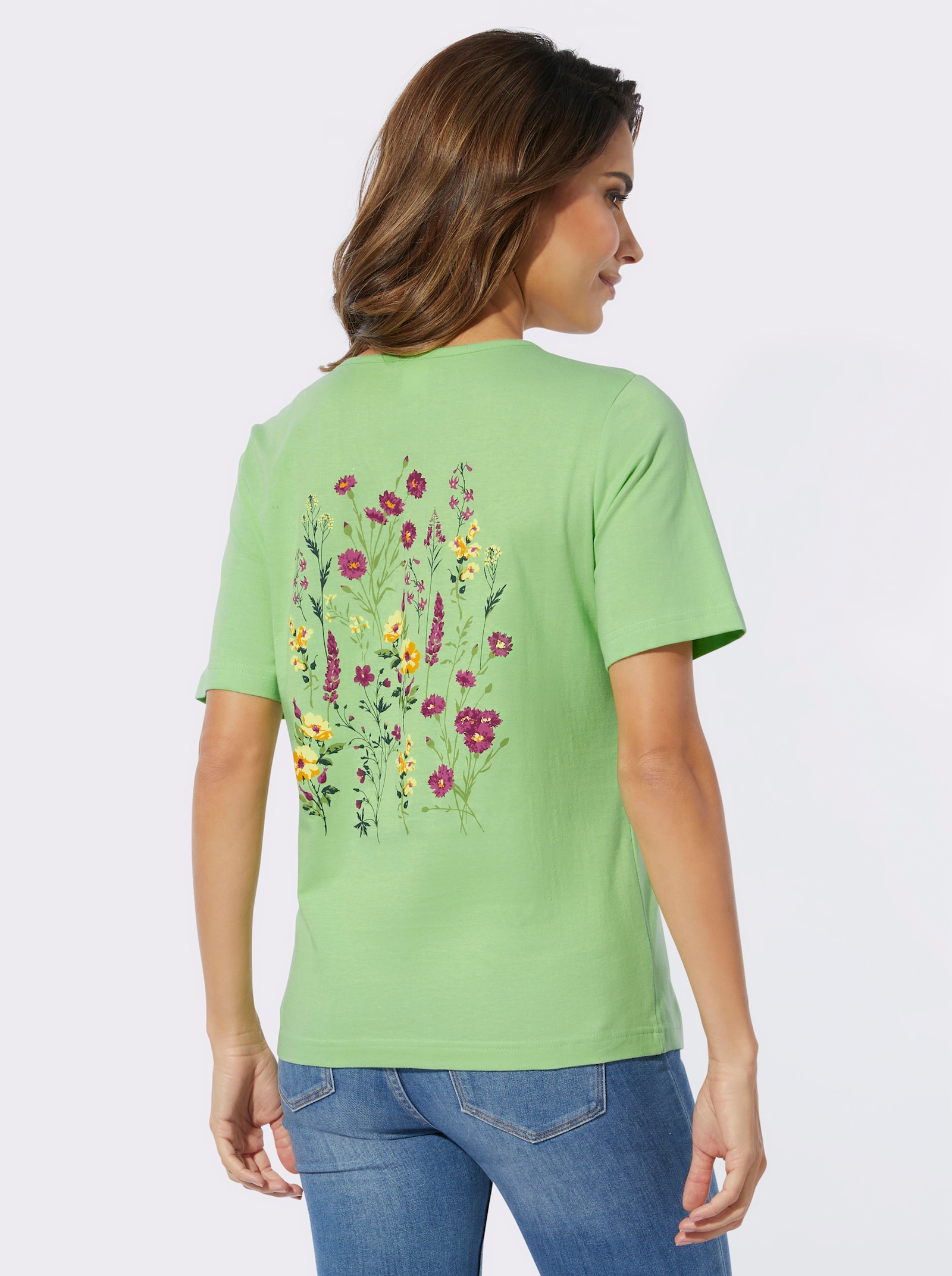 Shirt met korte mouwen en bloemenprints - resedagroen