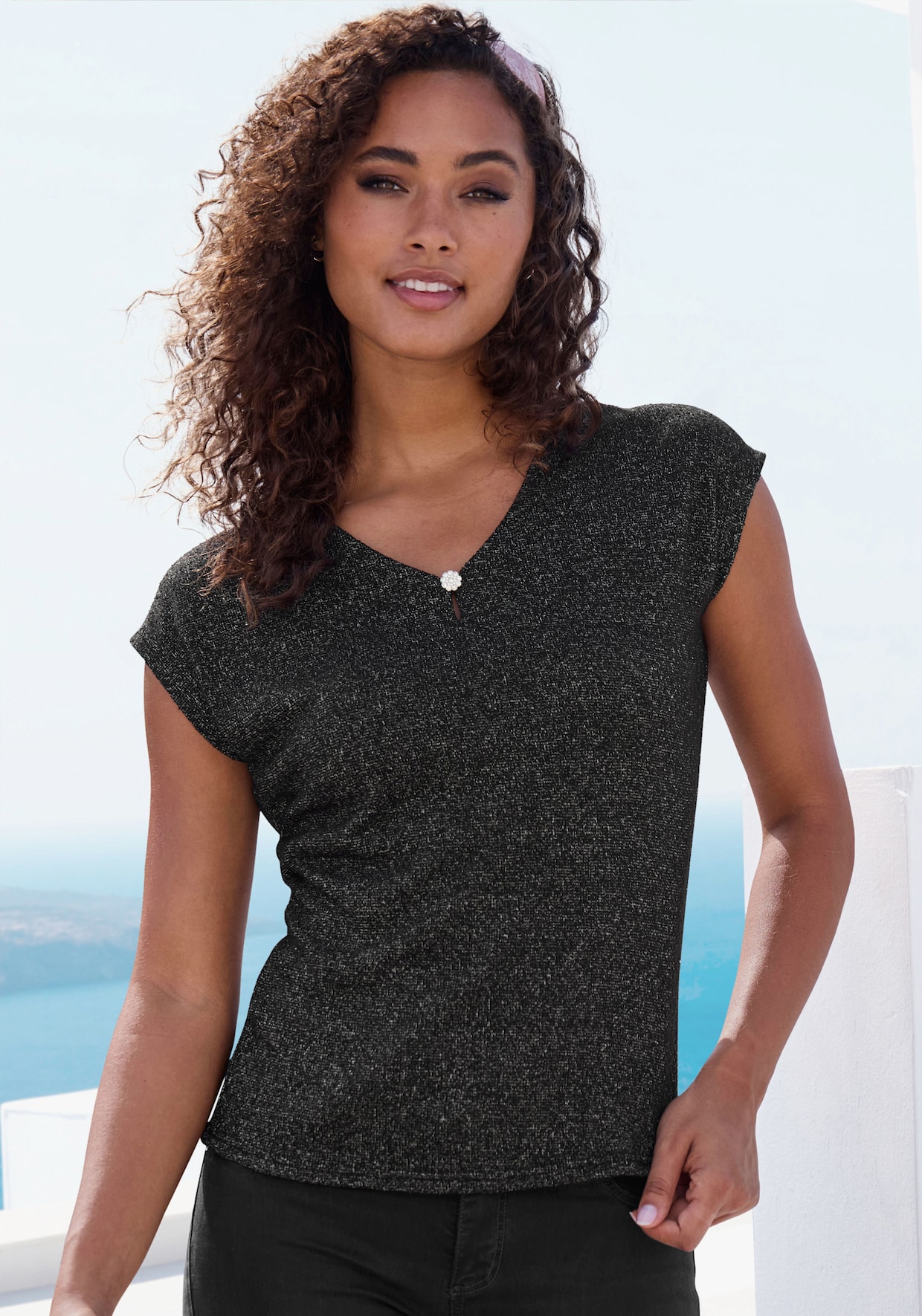 LASCANA Kurzarmshirt - schwarz