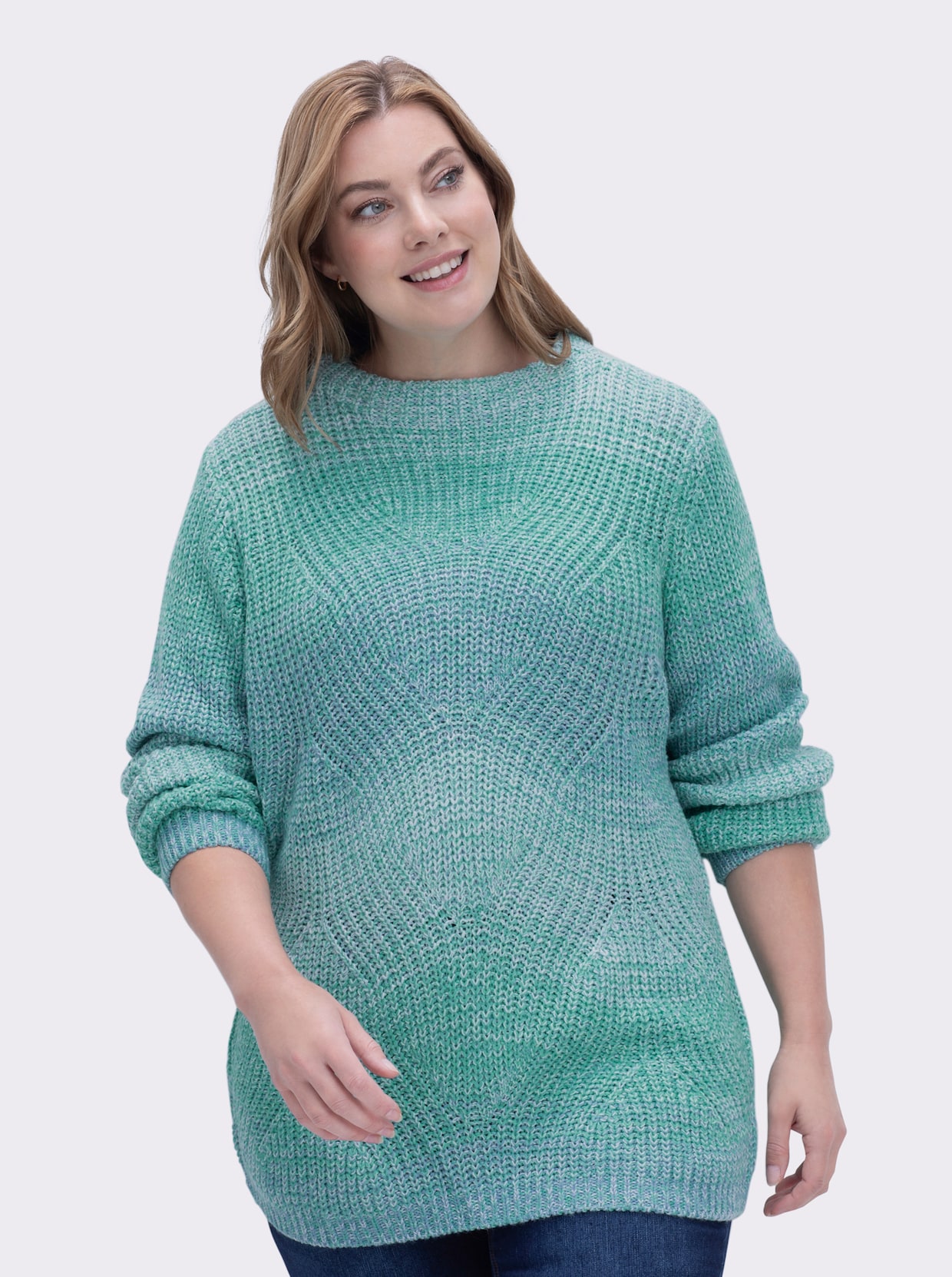 Strickpullover mit Kelchkragen - blaugrün-bleu-meliert