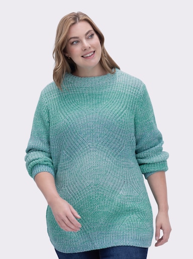 Strickpullover mit Kelchkragen - blaugrün-bleu-meliert