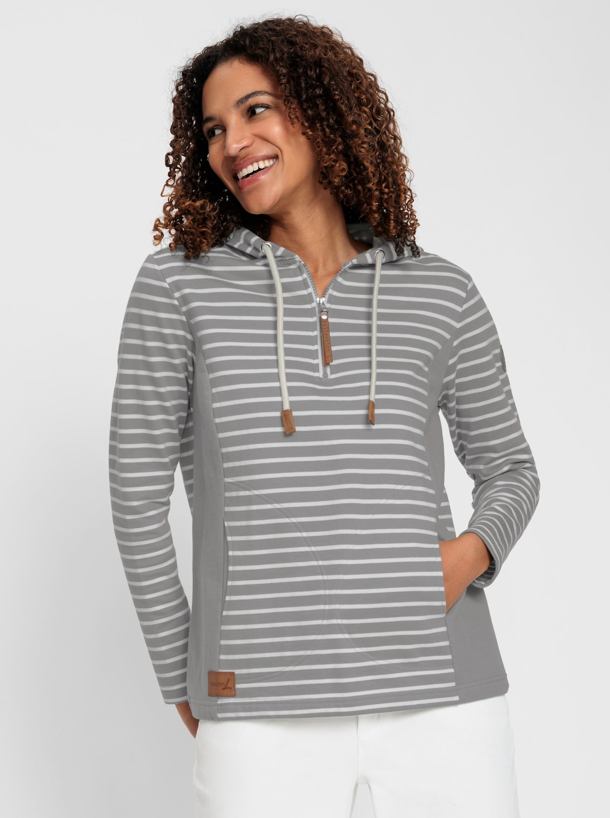 Kapuzensweatshirt - steingrau-ecru-geringelt