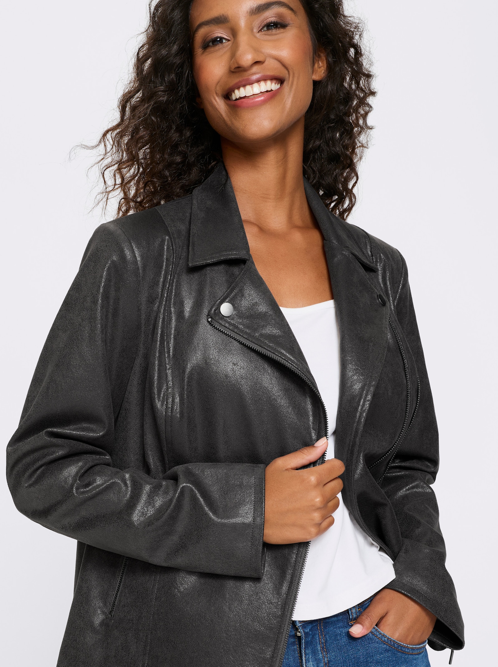 heine Lederimitatjacke im Biker-Stil - graphit