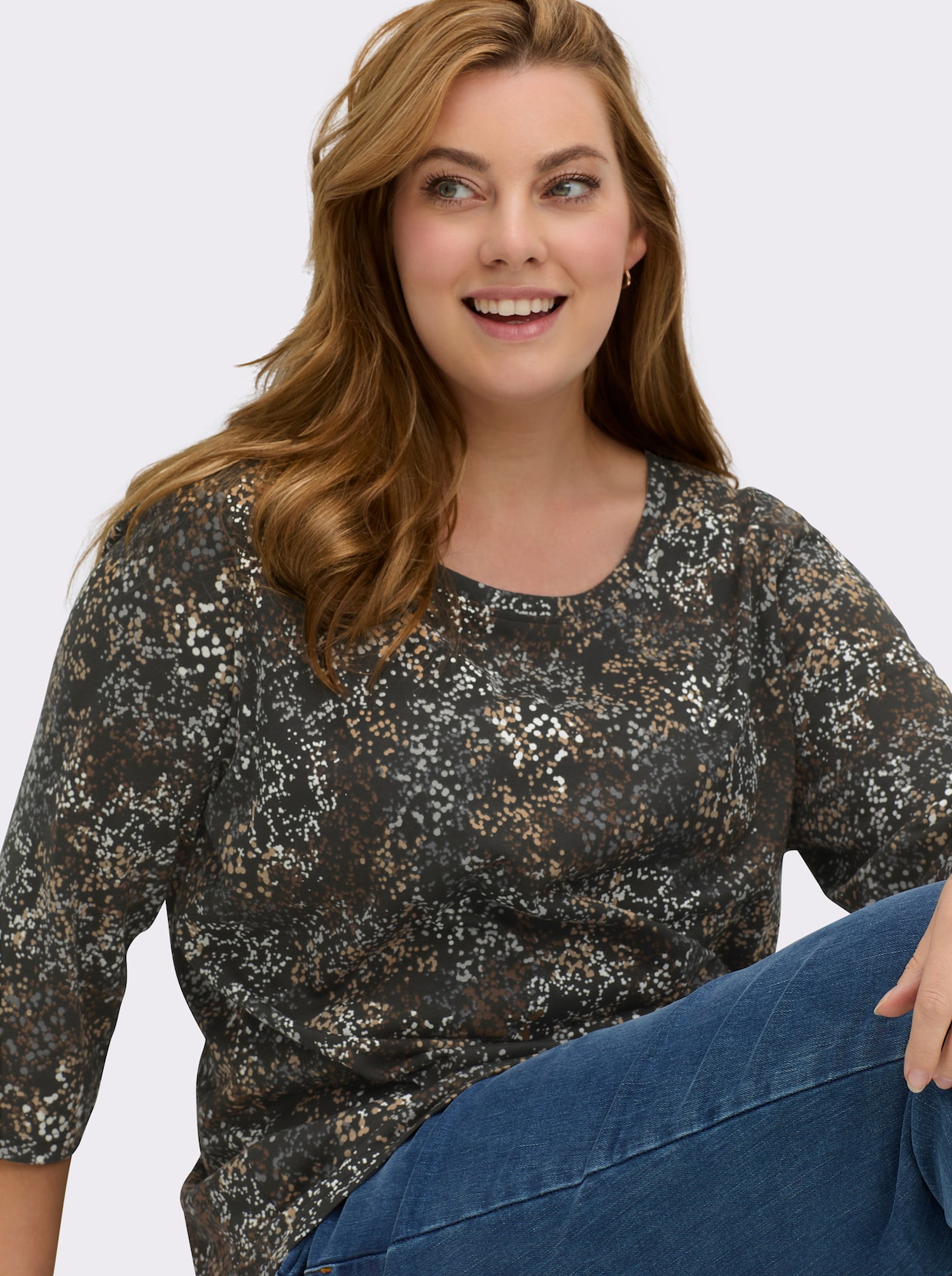 Print-Shirt mit Pünktchenmuster - schwarz-camel-bedruckt