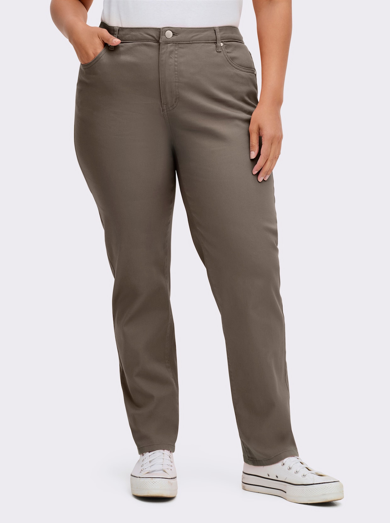 5-Pocket-Jeans mit bestickten Gesäßtaschen - taupe