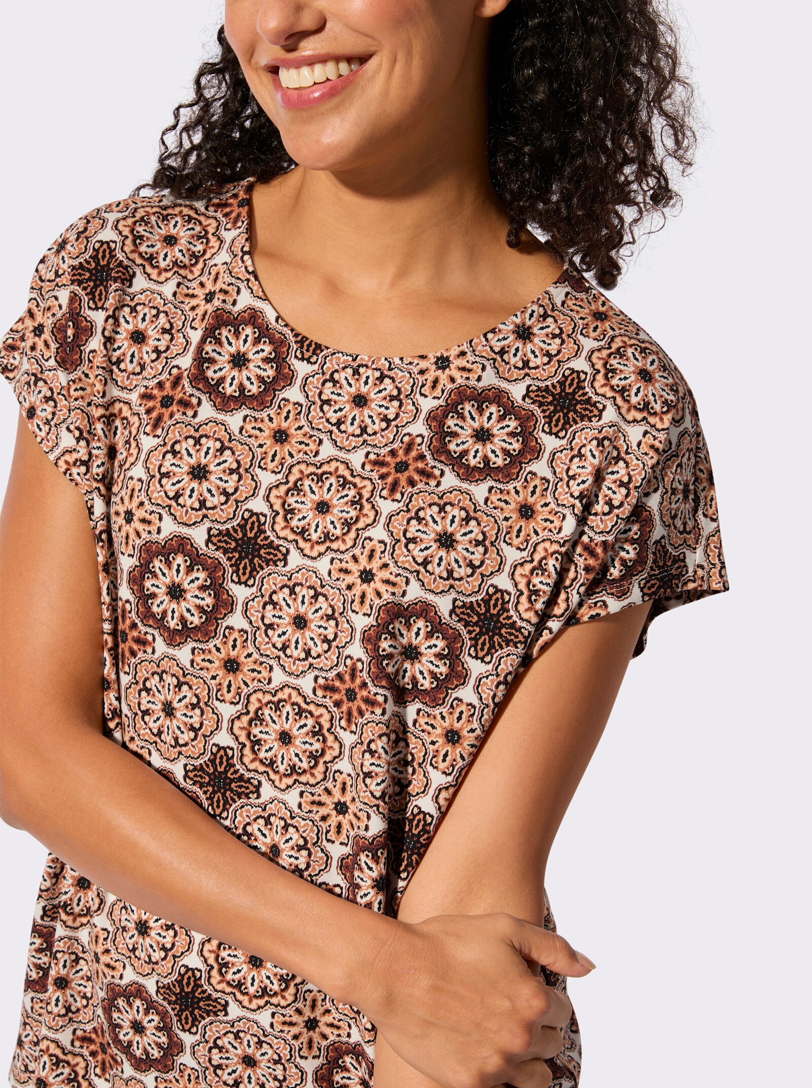 Print-Shirt in Viskose-Qualität - papaya-ecru-bedruckt