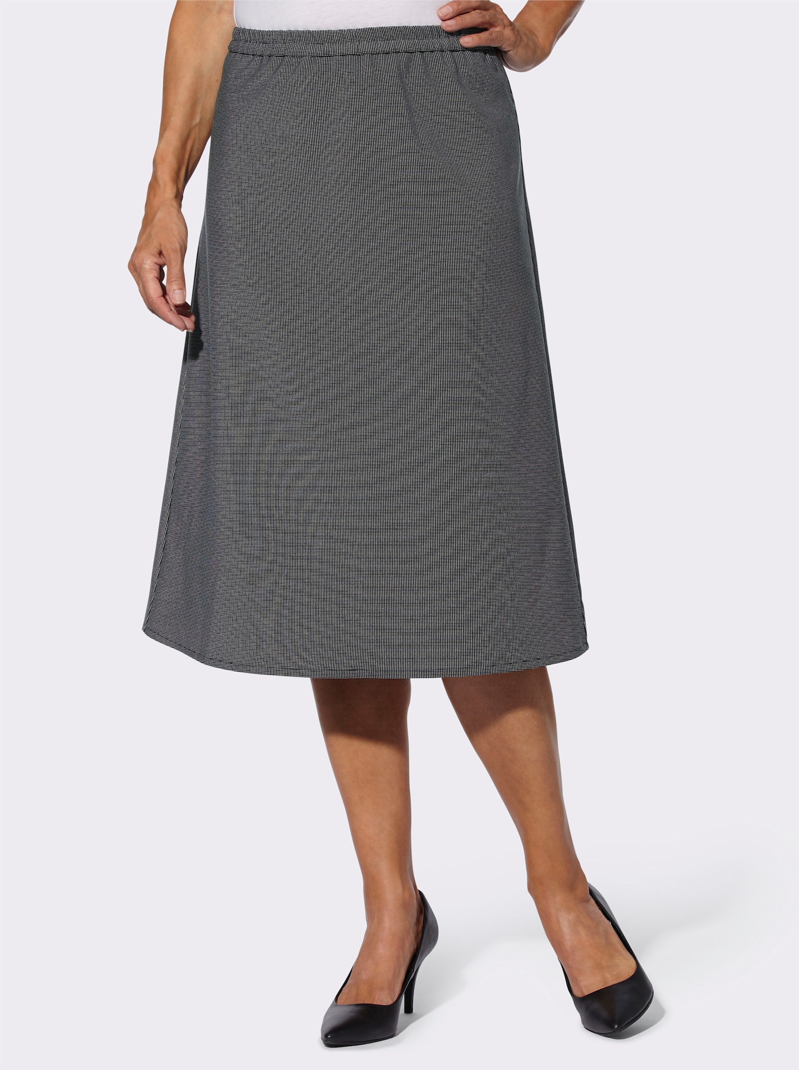 Schlupfrock mit Dehnbund - schwarz-hellgrau-gemustert