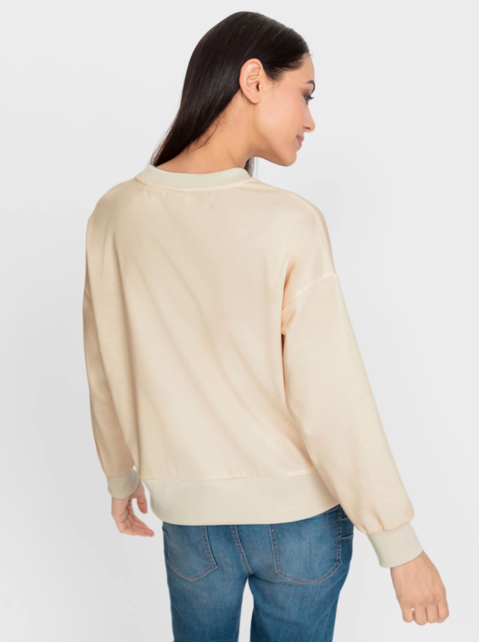 heine Sweatshirt mit Schriftzug in Satin-Optik - elfenbein