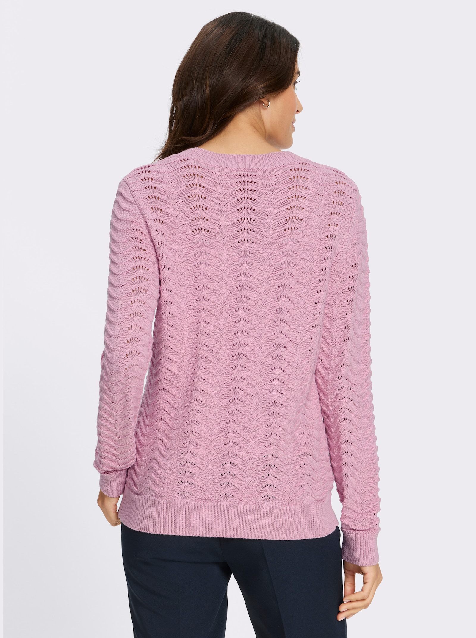 Strickjacke mit wellenförmigem Ajourmuster - rosé
