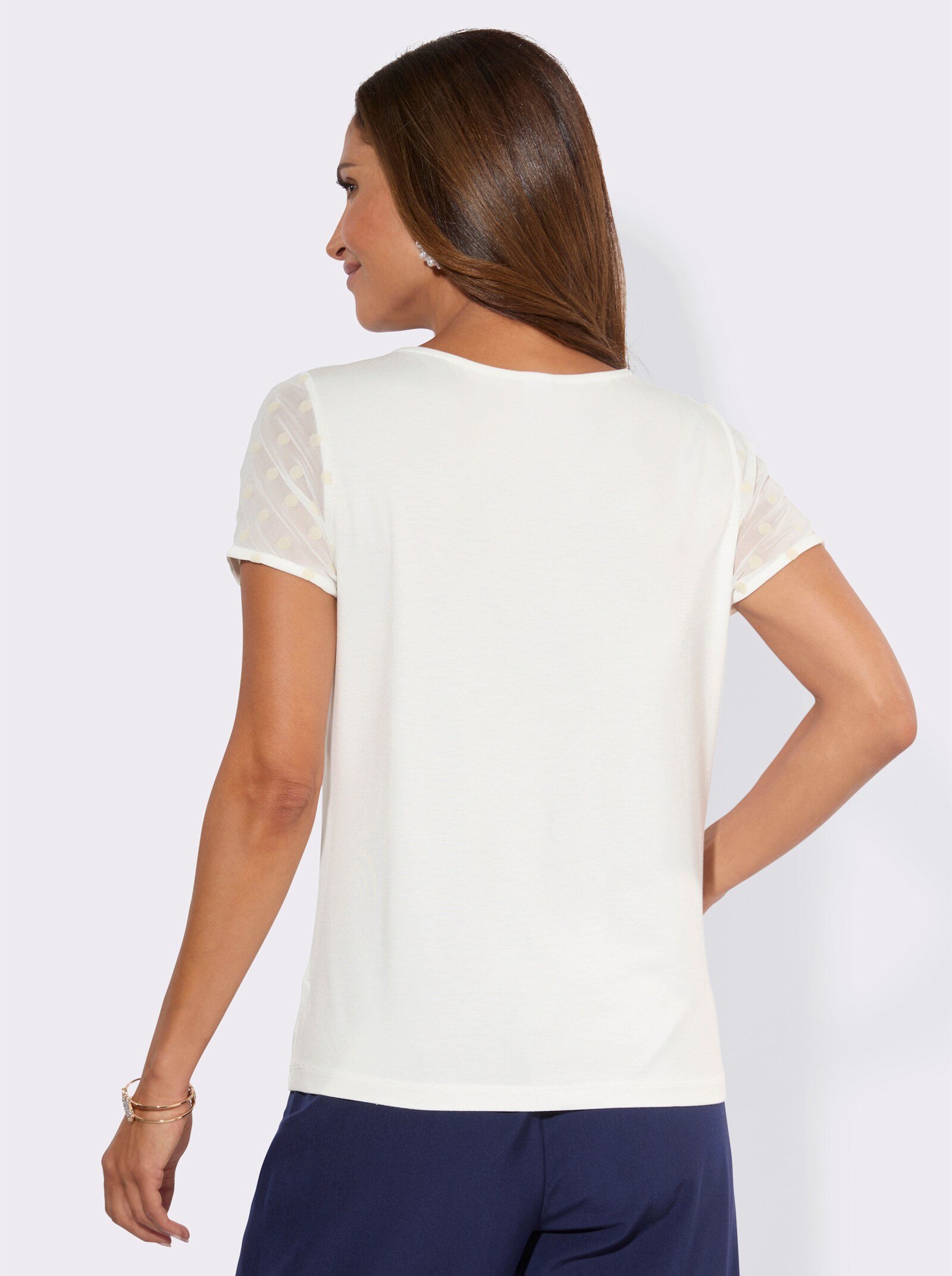 Kurzarmshirt mit Flockprint - ecru