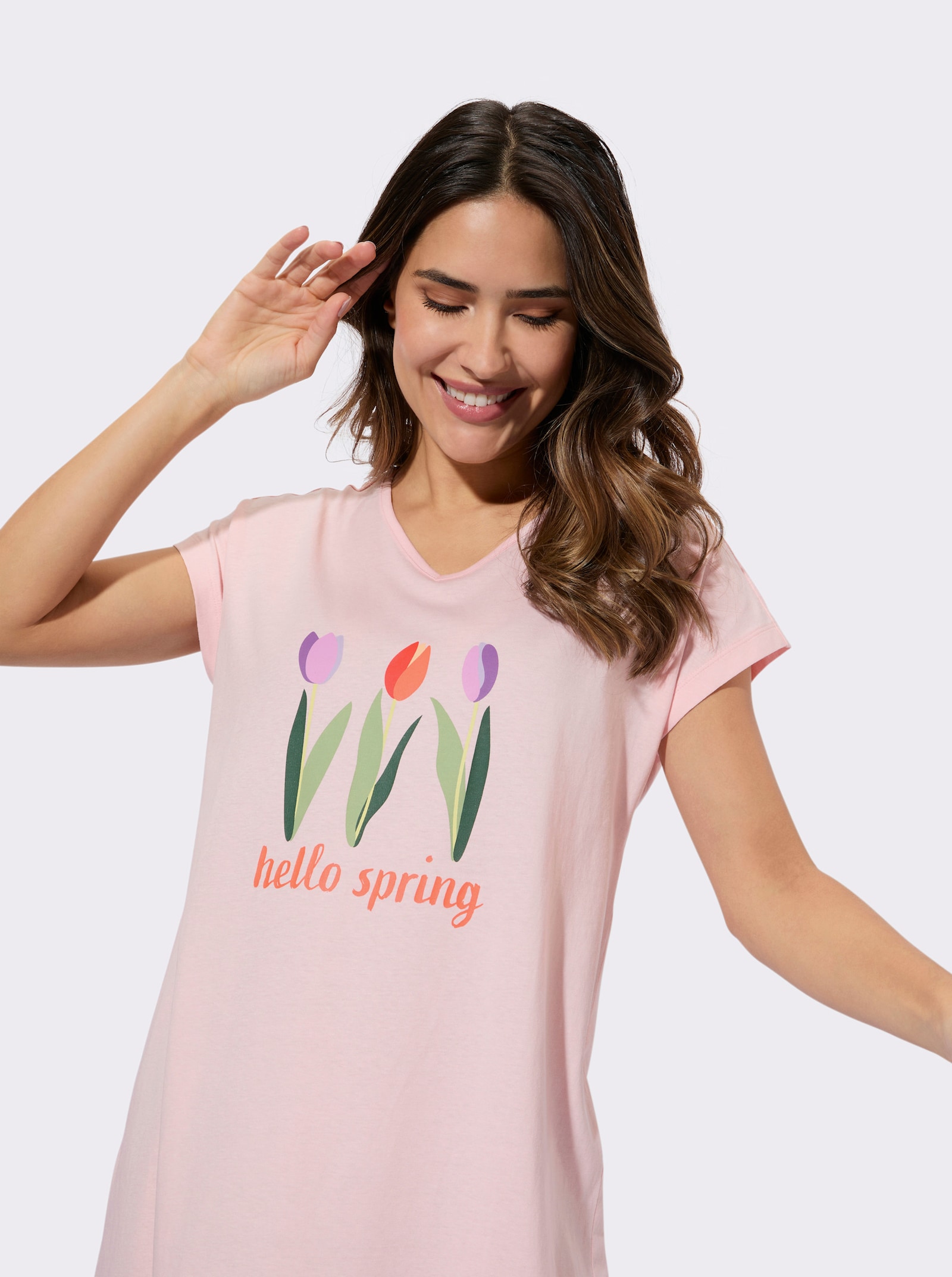 Nattlinne med placerat tulpantryck - ljusrosa