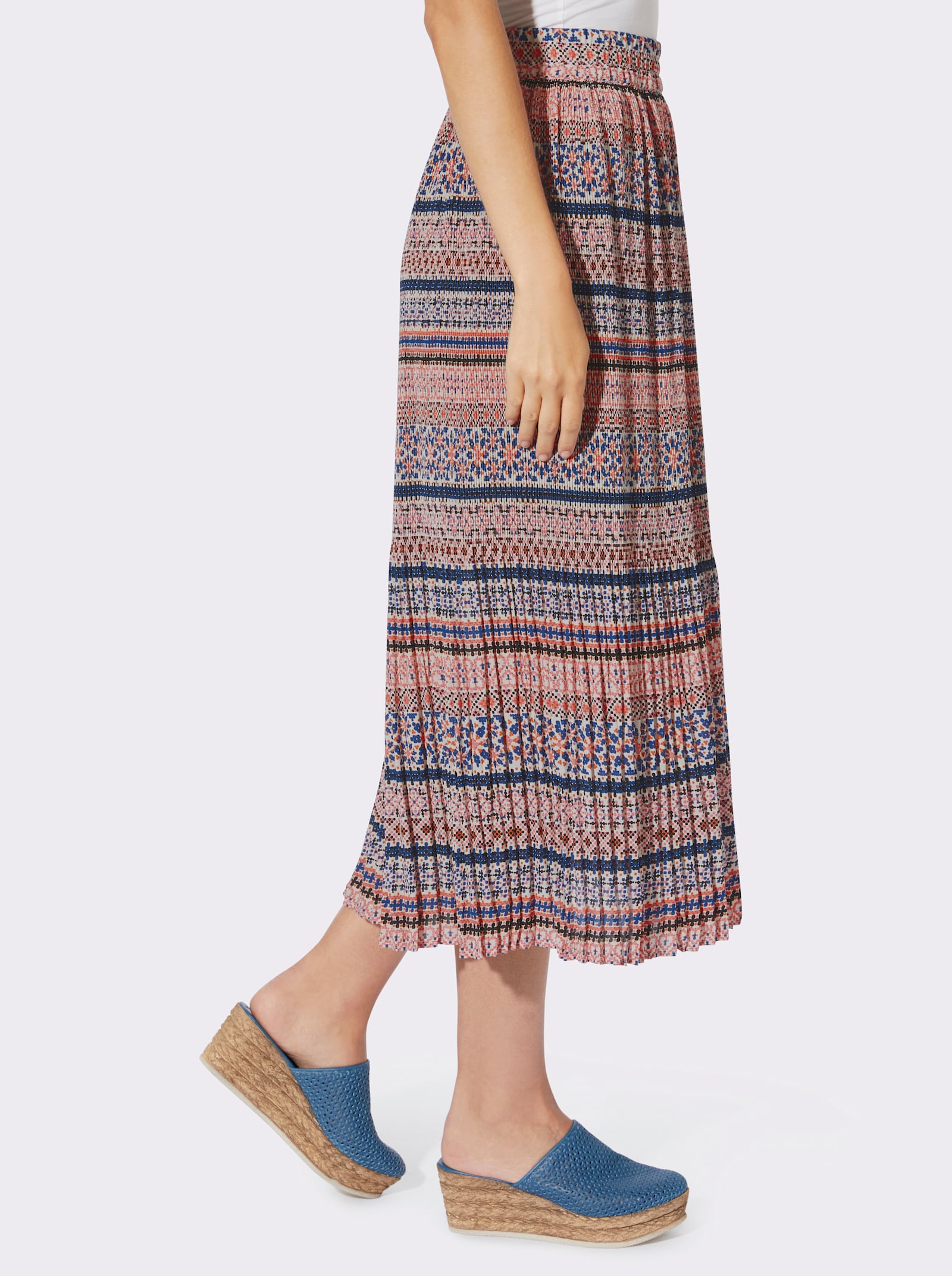 heine Plisseerock in Koffer-Qualität - royalblau-flamingo-bedruckt