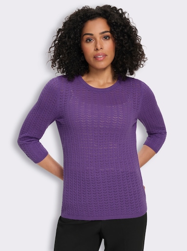 Pullover met 3/4-mouwen en ajourpatroon - paars