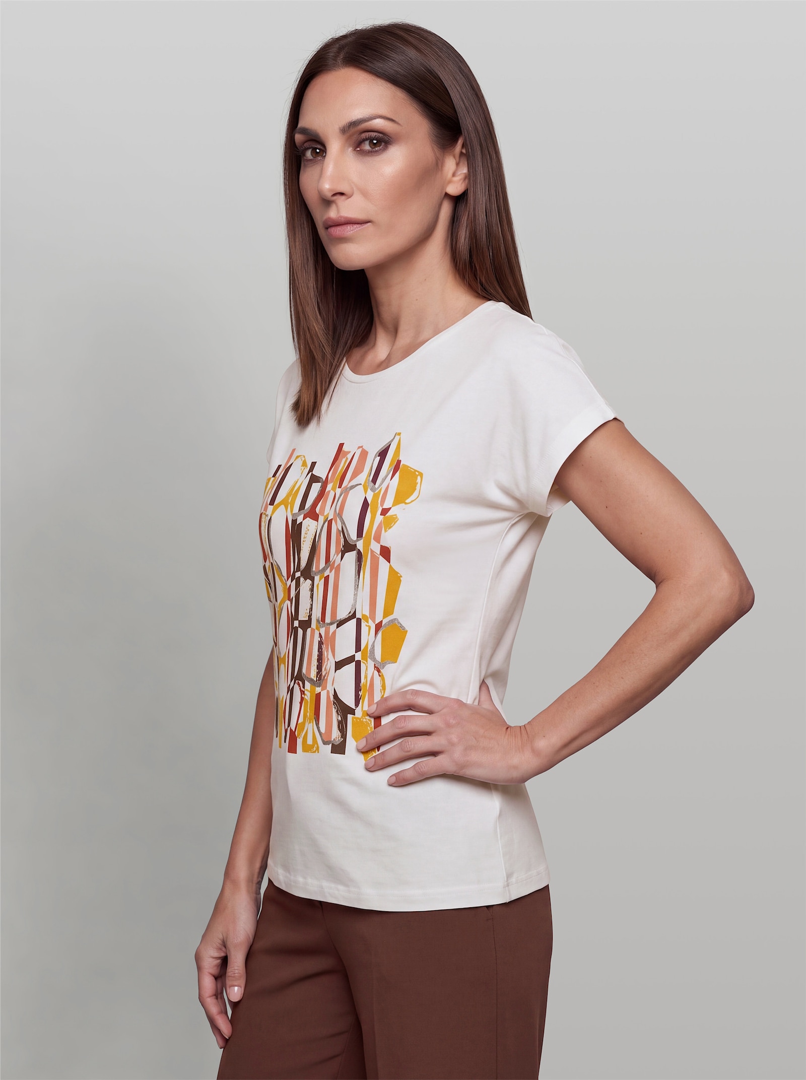 heine Kurzarmshirt mit Folienprint - ecru-rostrot