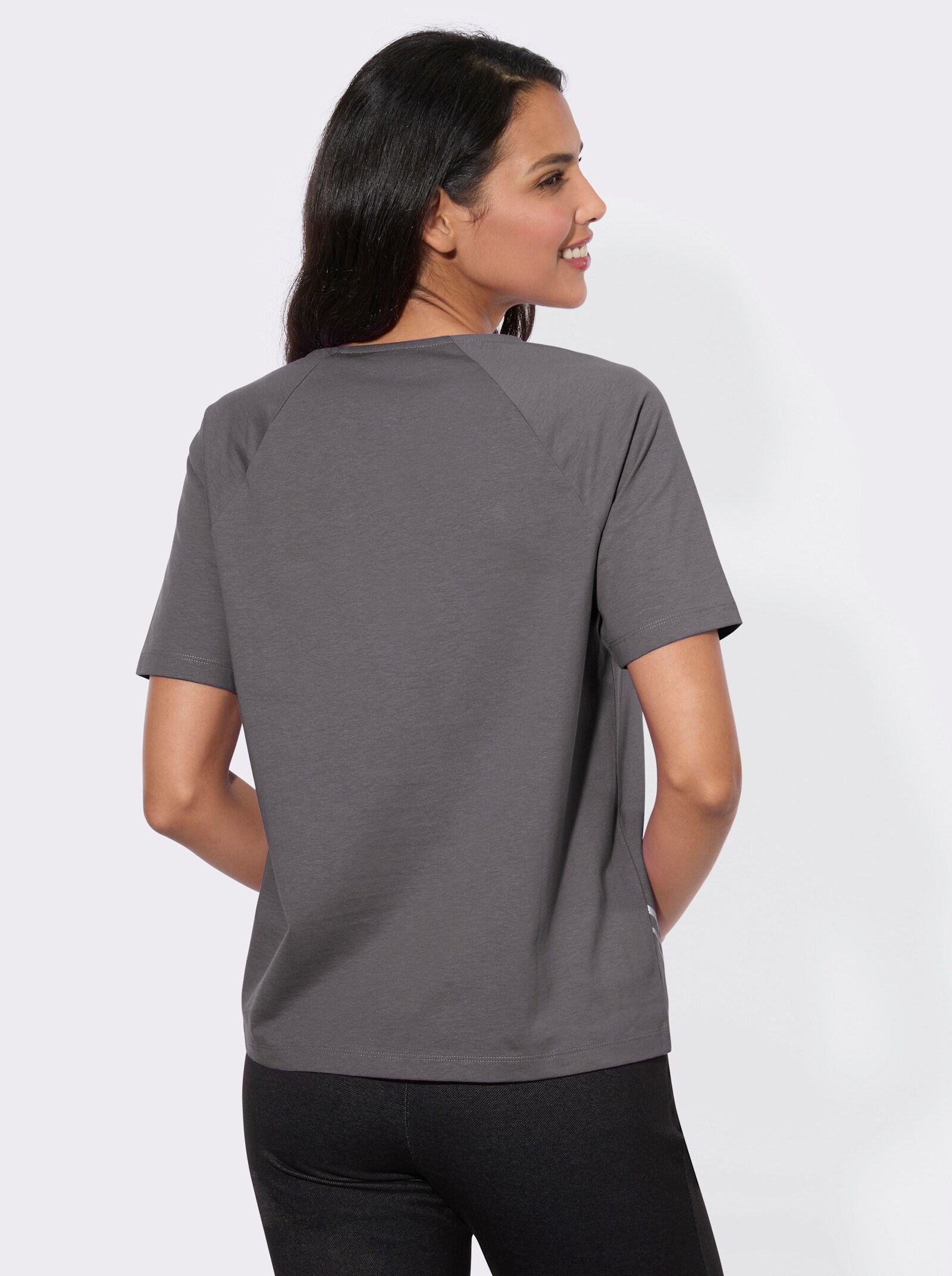 Kurzarmshirt mit Foliendruck - anthrazit