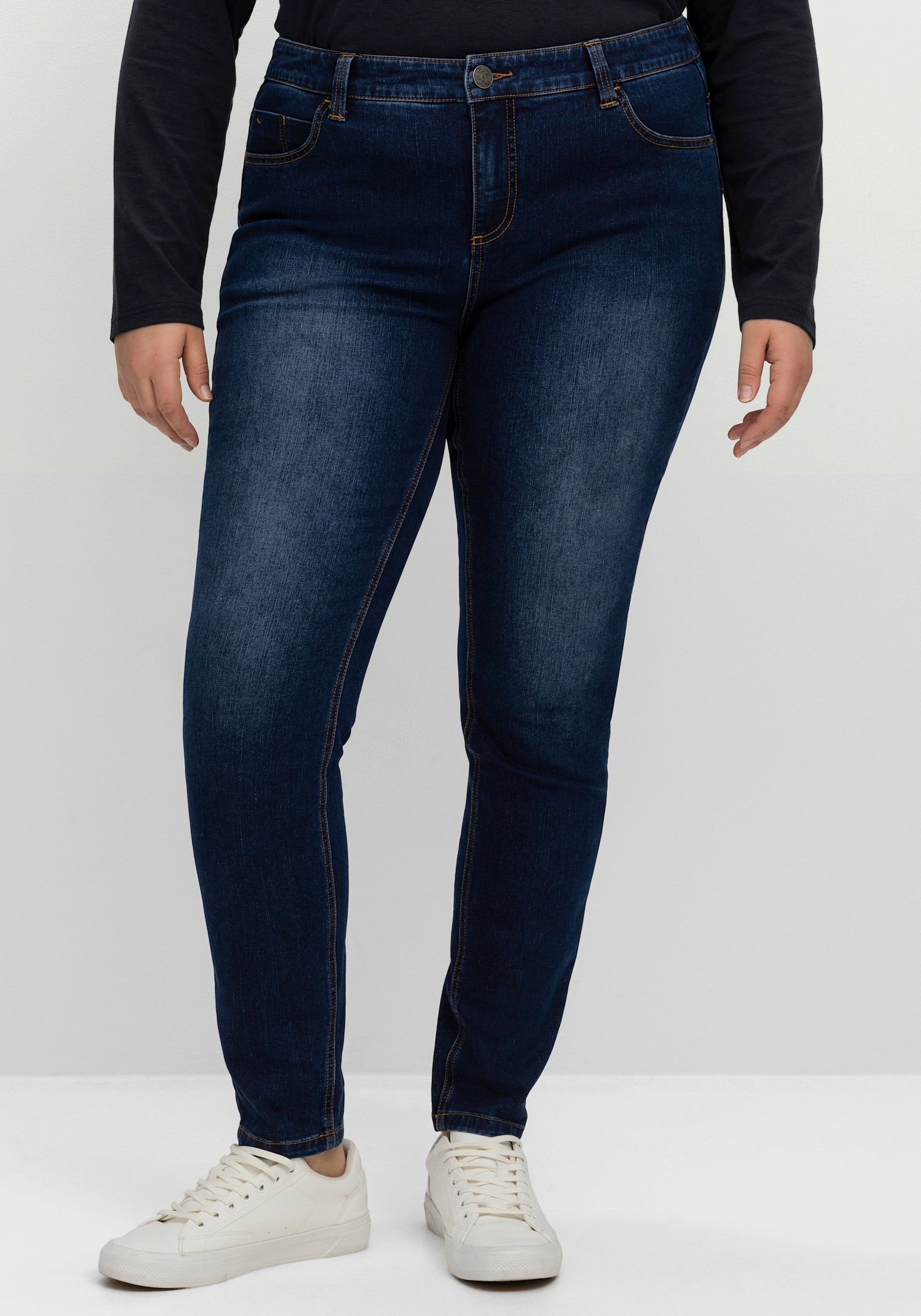 sheego Skinny Jeans mit bequemer Taille - dark blue denim