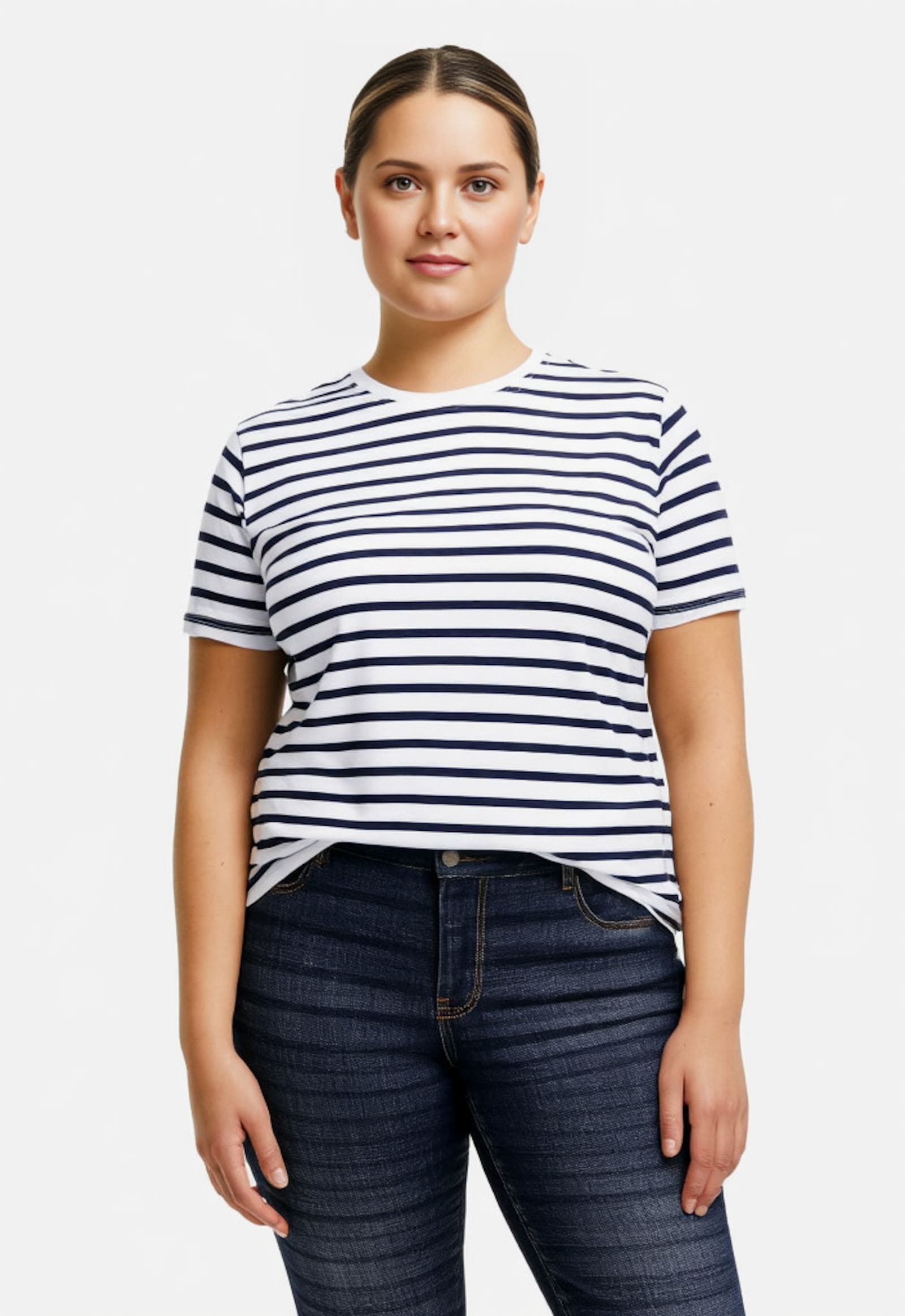 ONLY CARMAKOMA Kurzarmshirt - cloud dancer stripes:total eclipse