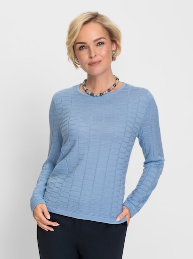 Rundhalspullover im Struktur-Muster allover - eisblau