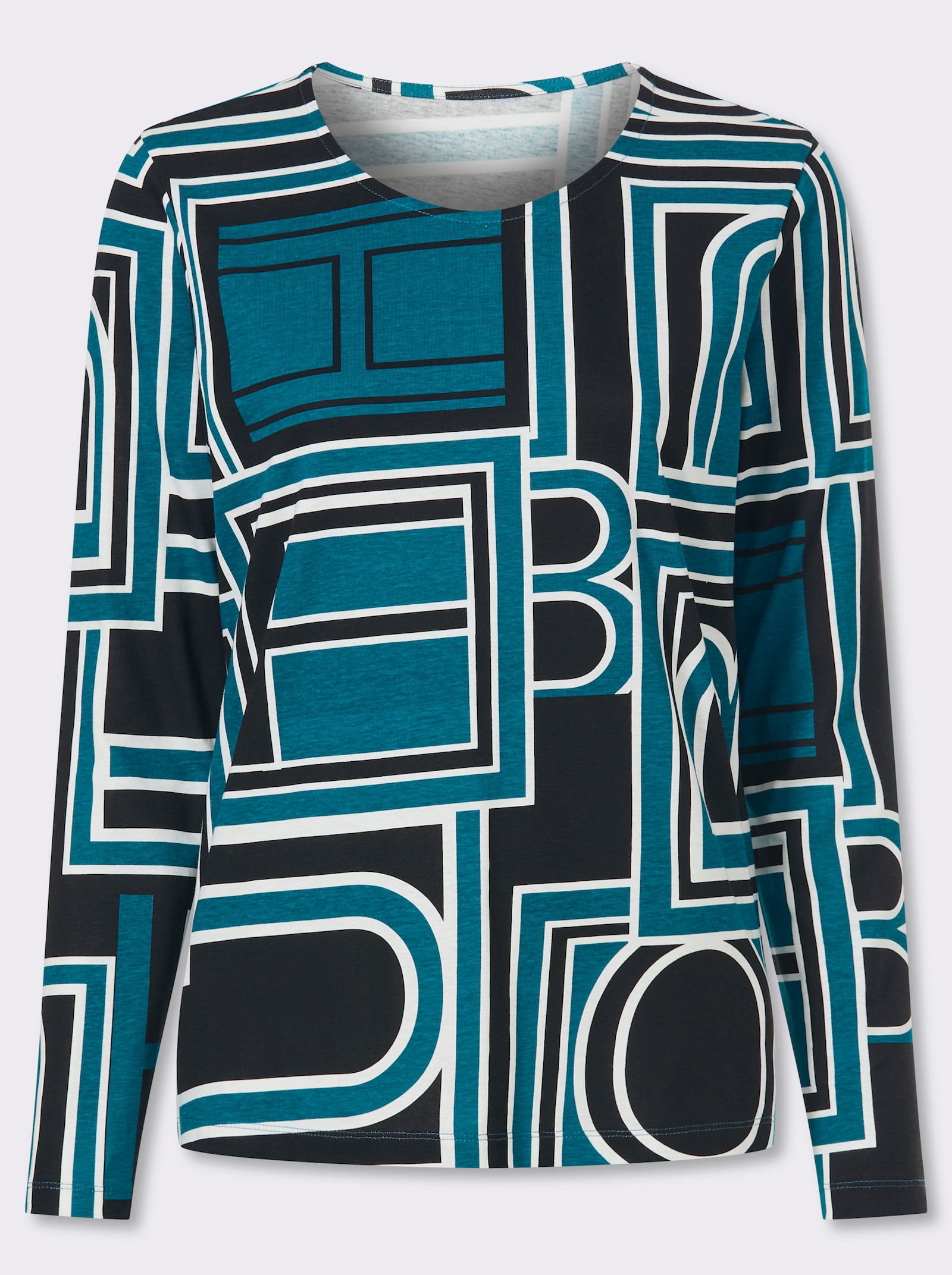 Langarmshirt mit grafischem Druck - aquapetrol-schwarz-bedruckt