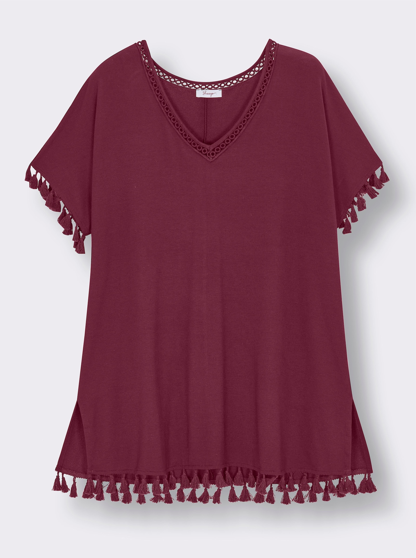 sheego Longshirt mit Quasten - bordeaux