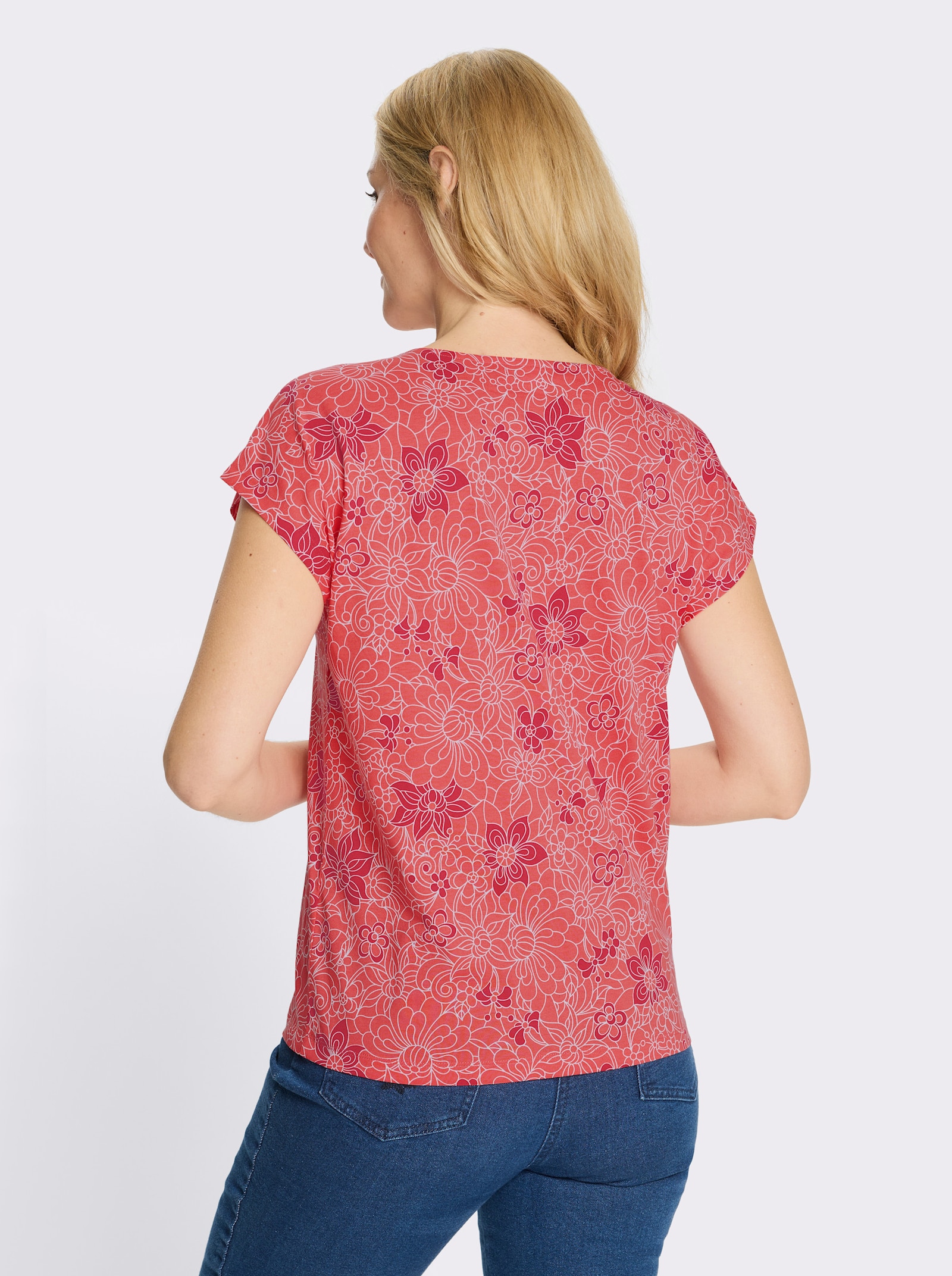 Kurzarmshirt mit Blumenprint - koralle-erdbeere-bedruckt