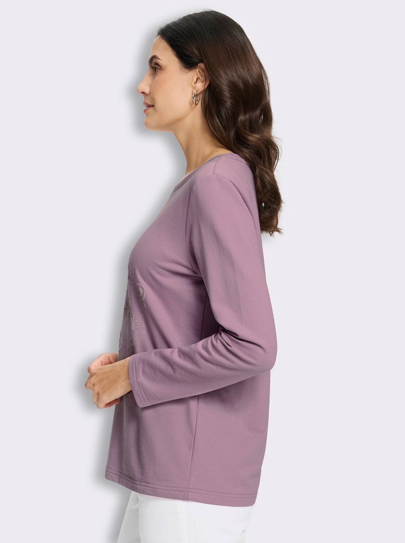 Sweatshirt mit gummiertem Blüten-Druck - mauve