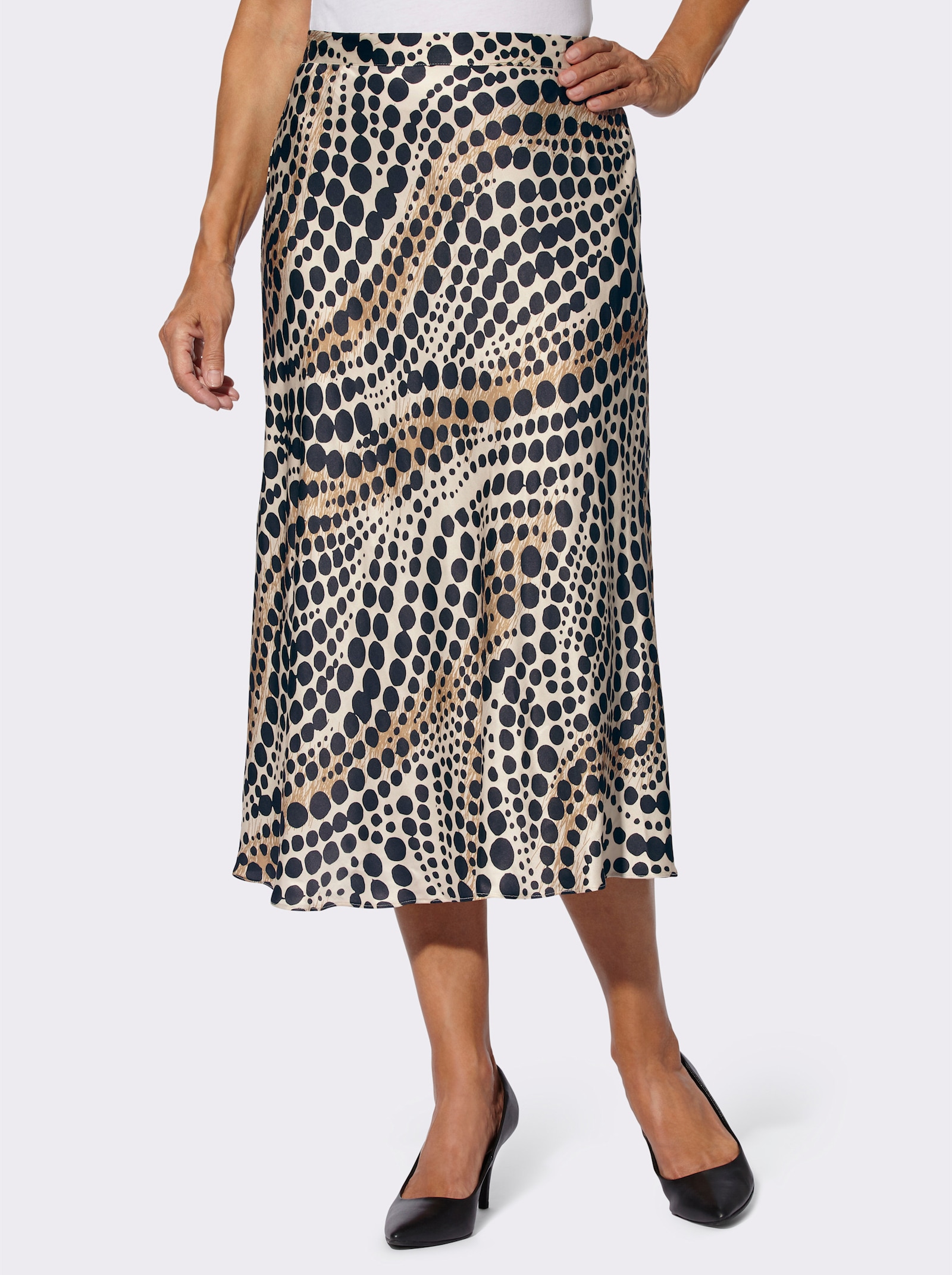 Jupe en satin avec motif à pois - café au lait-noir imprimé