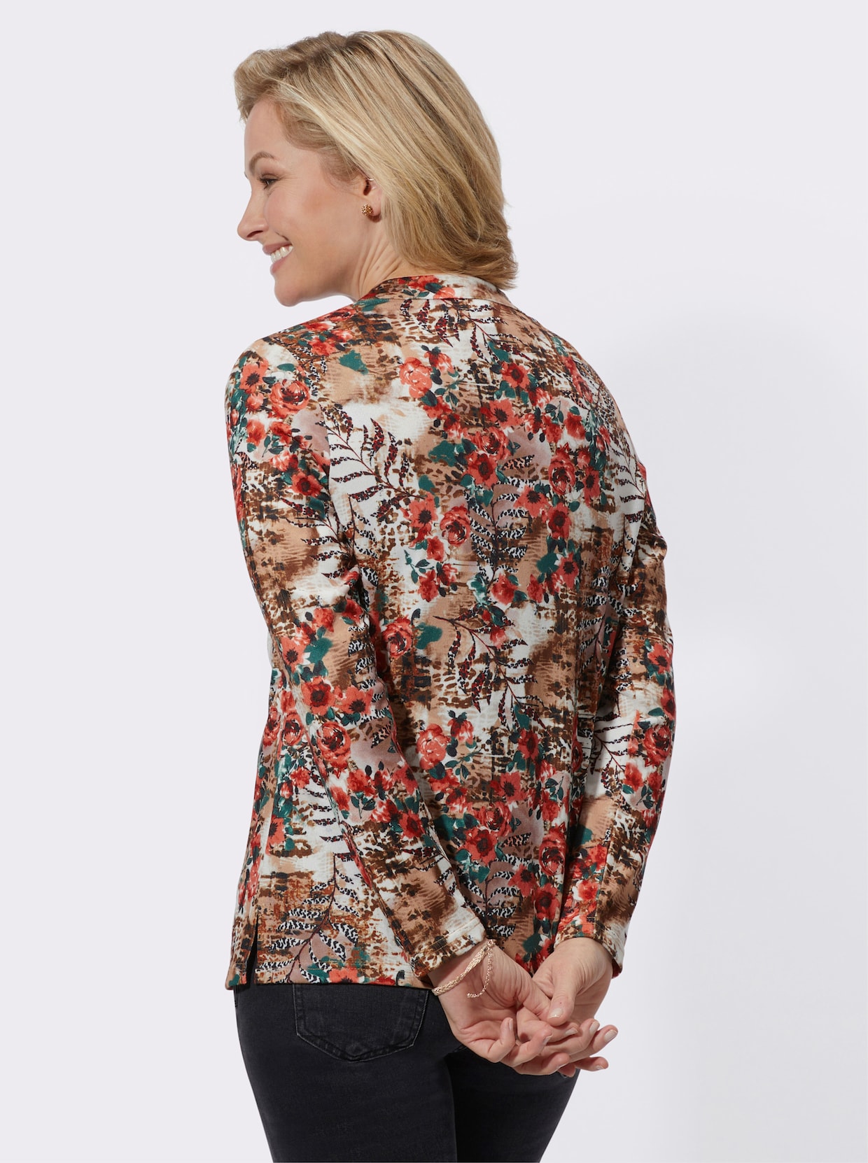 Shirt met lange mouwen - camel/roestrood bedrukt