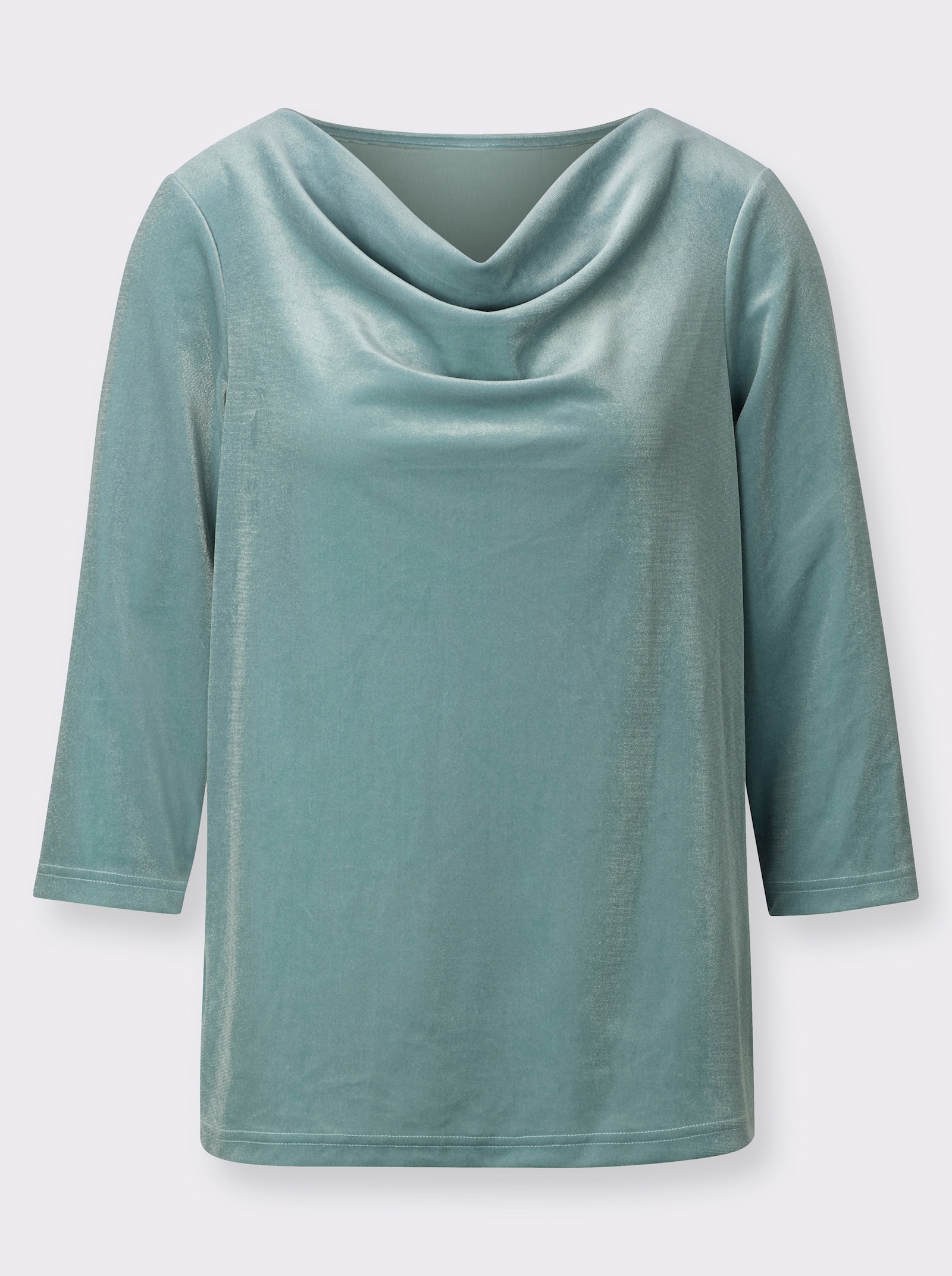 Sametové tričko s řaseným výstřihem - nefritová