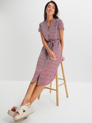 Sommerkleid mit Punkte-Dessin - bordeaux-ecru-bedruckt
