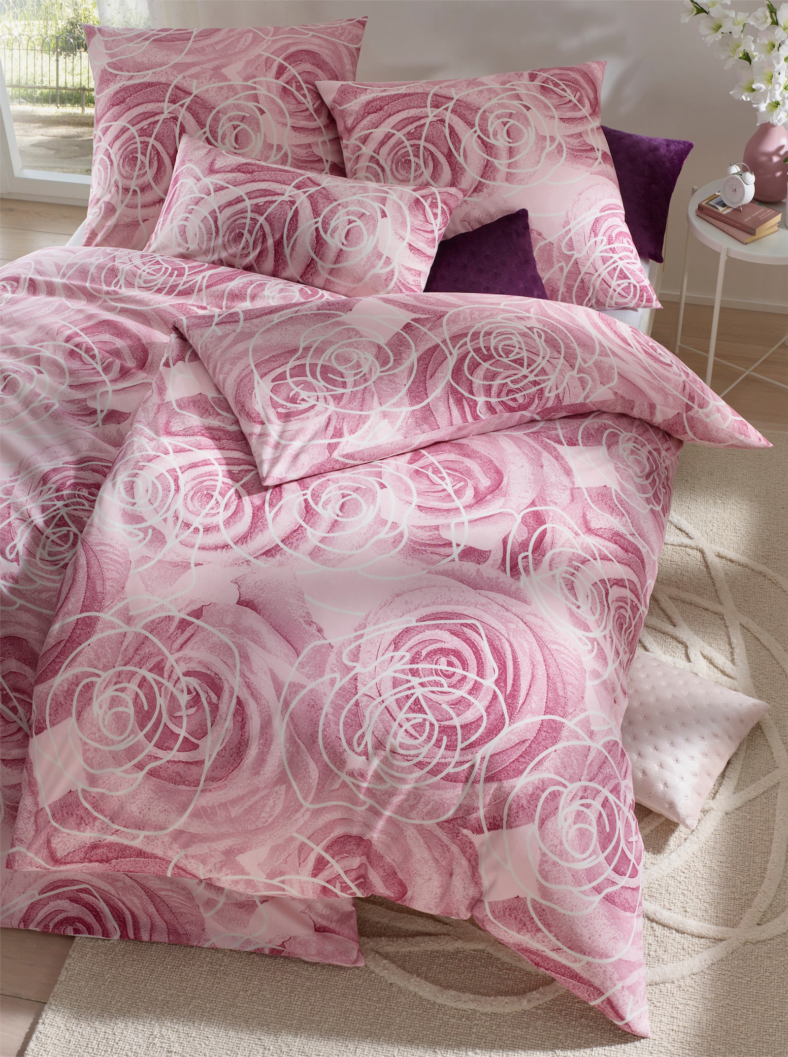 heine home Bettwäsche mit Rosenmuster - hellrosé-mauve-bedruckt