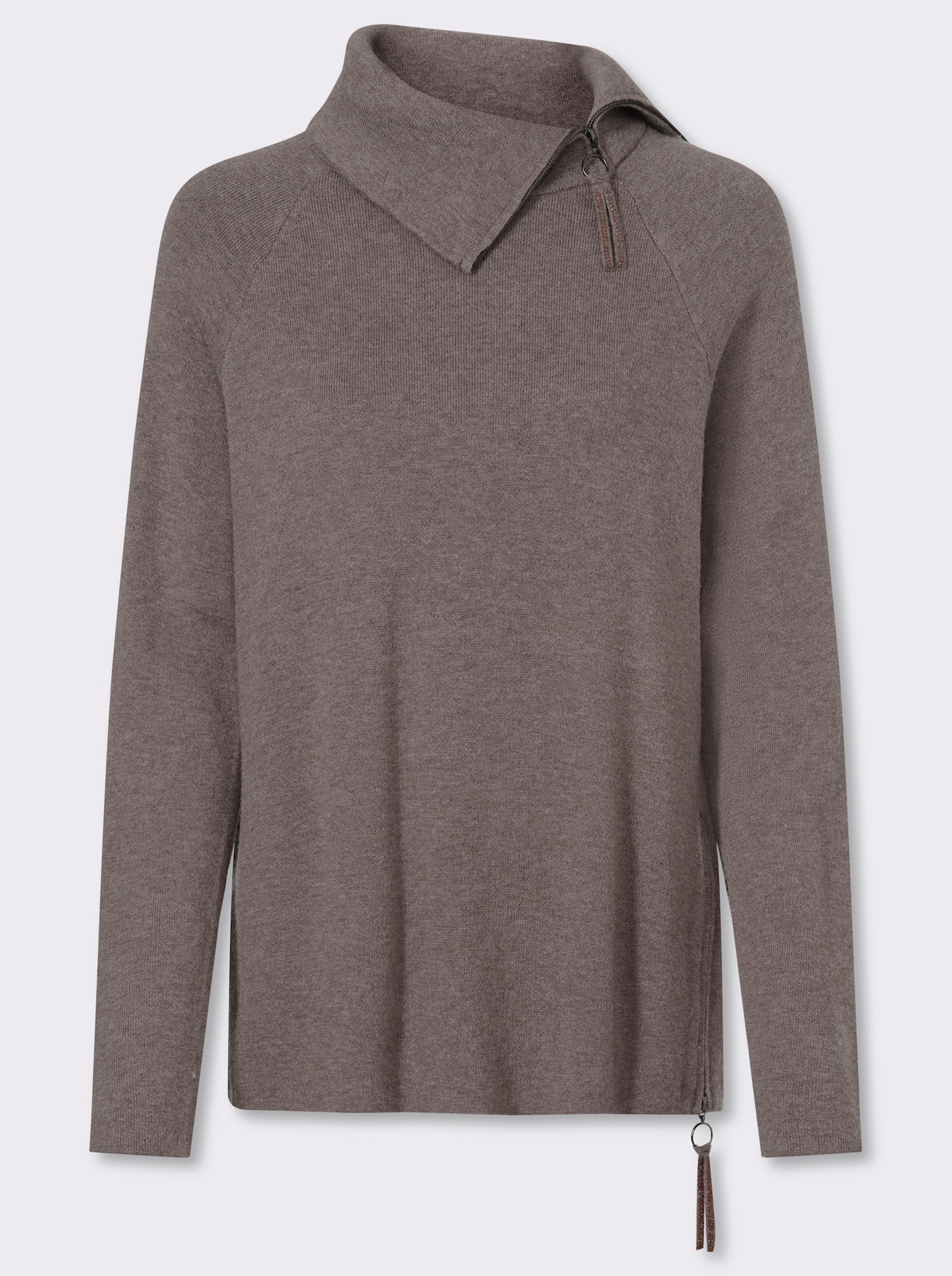 heine Strickpullover mit Zipper am Saum - dunkeltaupe-meliert