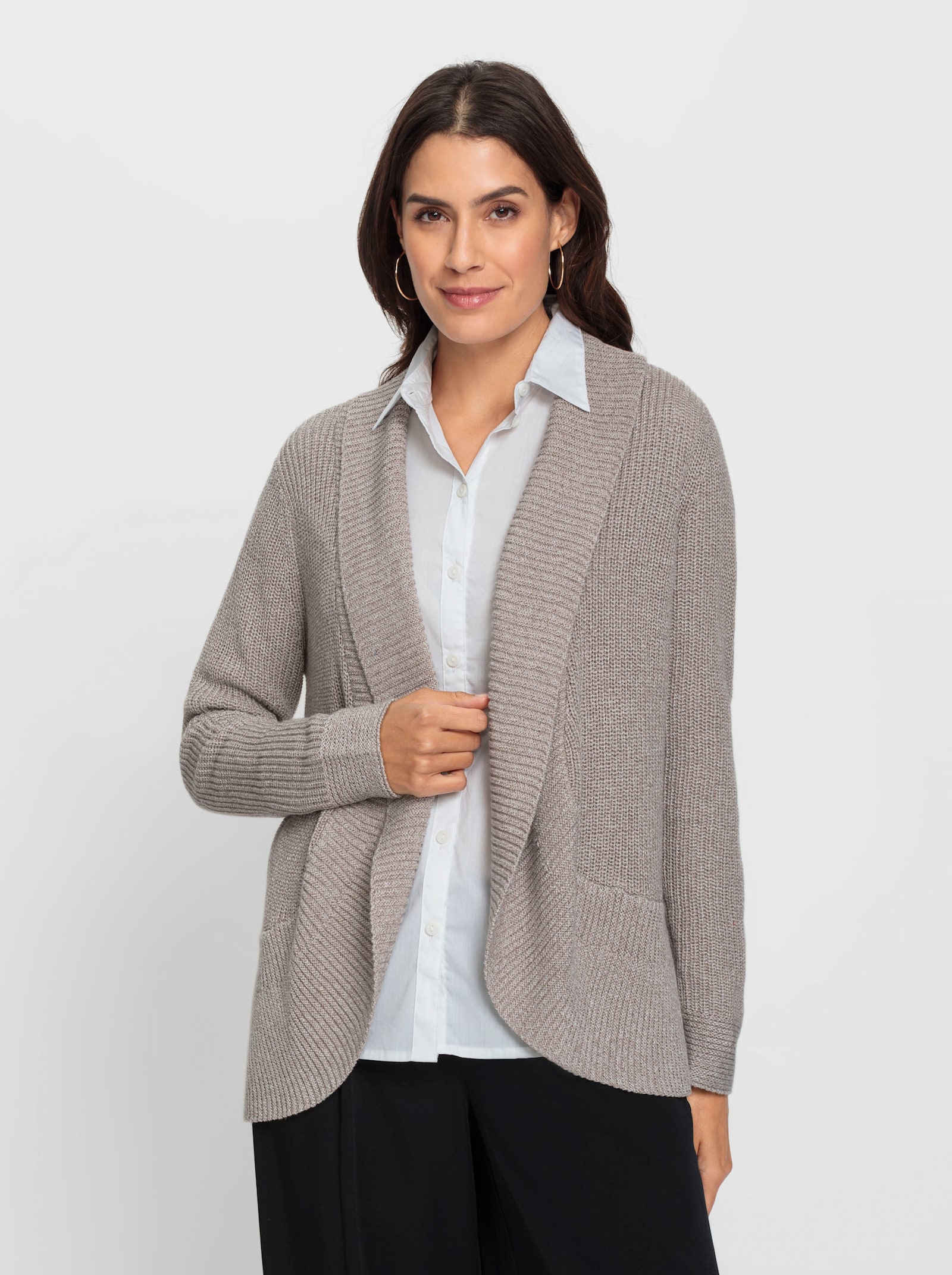 Strickjacke mit Schalkragen - taupe-meliert