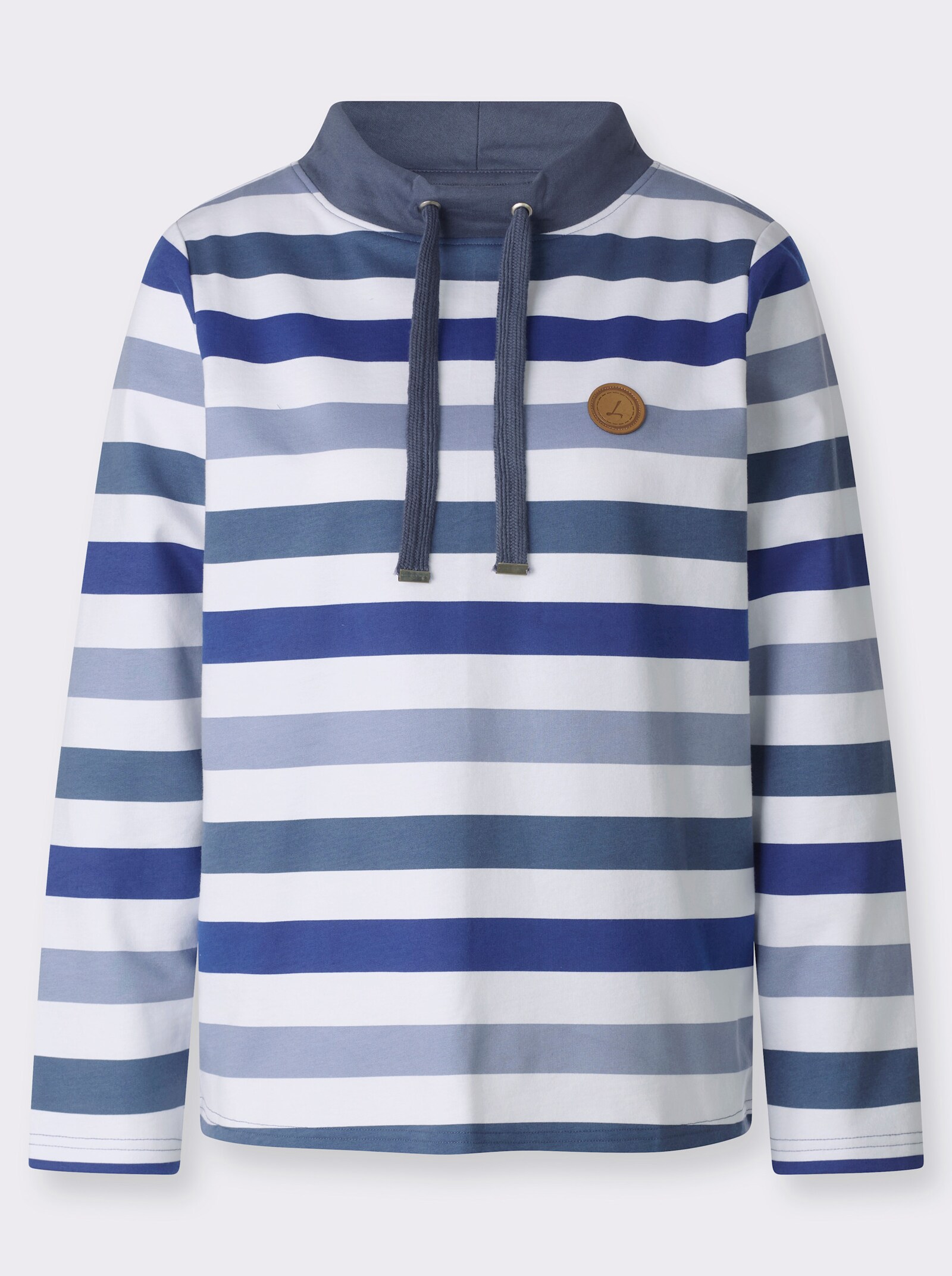 Sweatshirt mit halsfernem Stehkragen - taubenblau-rauchblau-geringelt