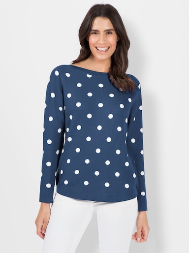 Langarm-Pullover mit seitlichem Ripp-Einsatz - jeansblau-ecru-gemustert