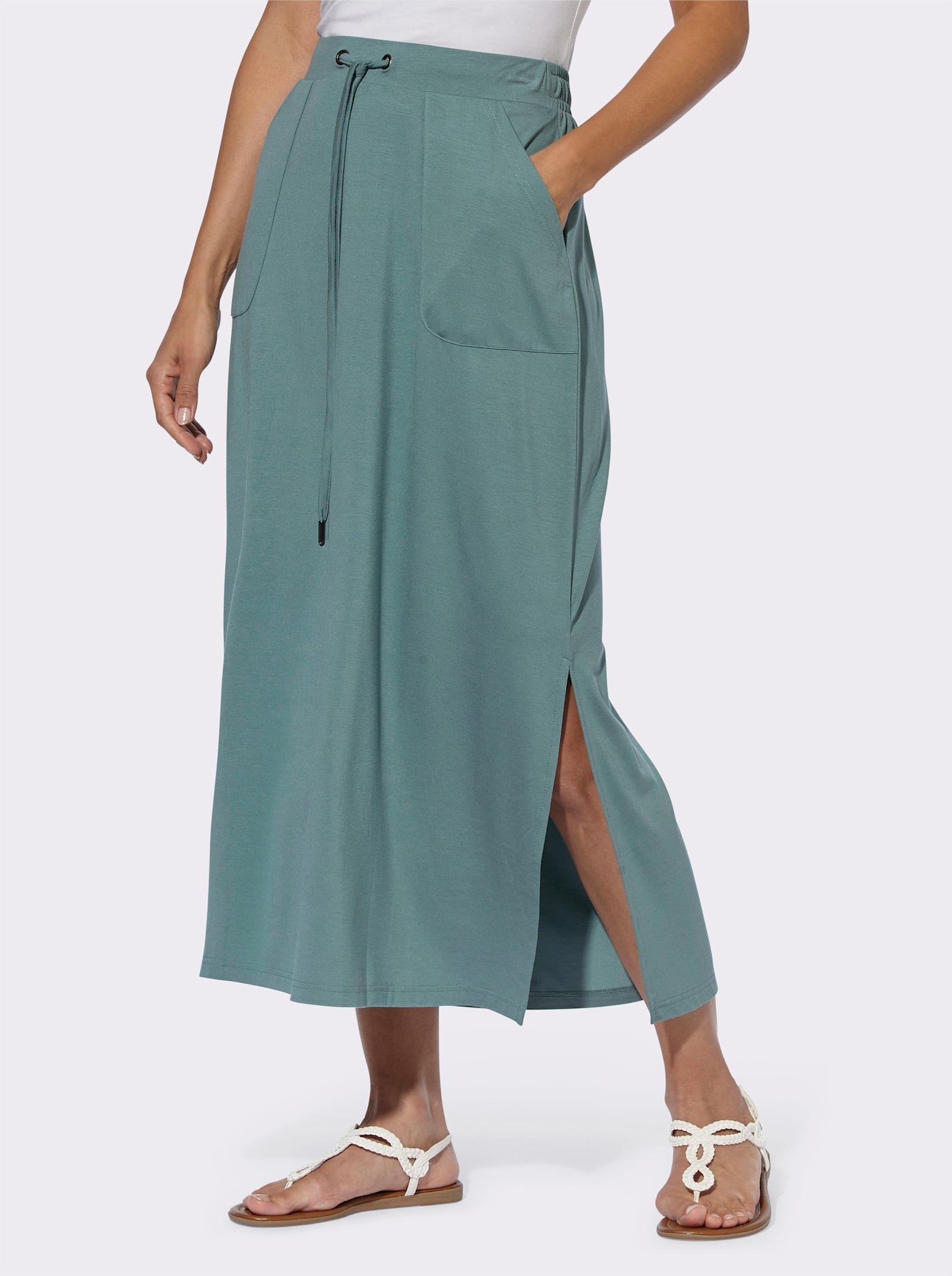 Džers. sukňa s boč.rázporkom - nefritová