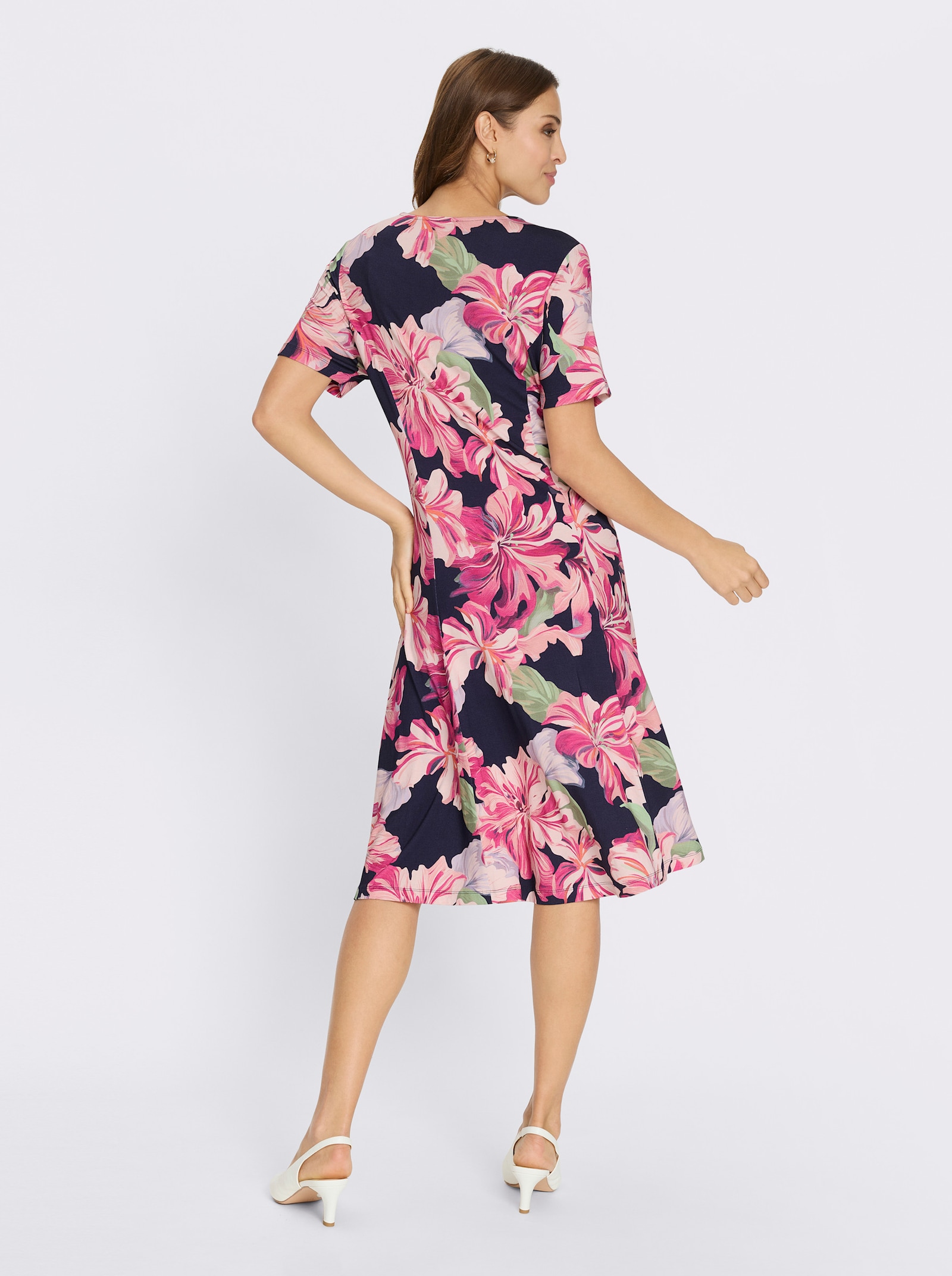 Jerseykleid in A-Form - marine-magenta-bedruckt