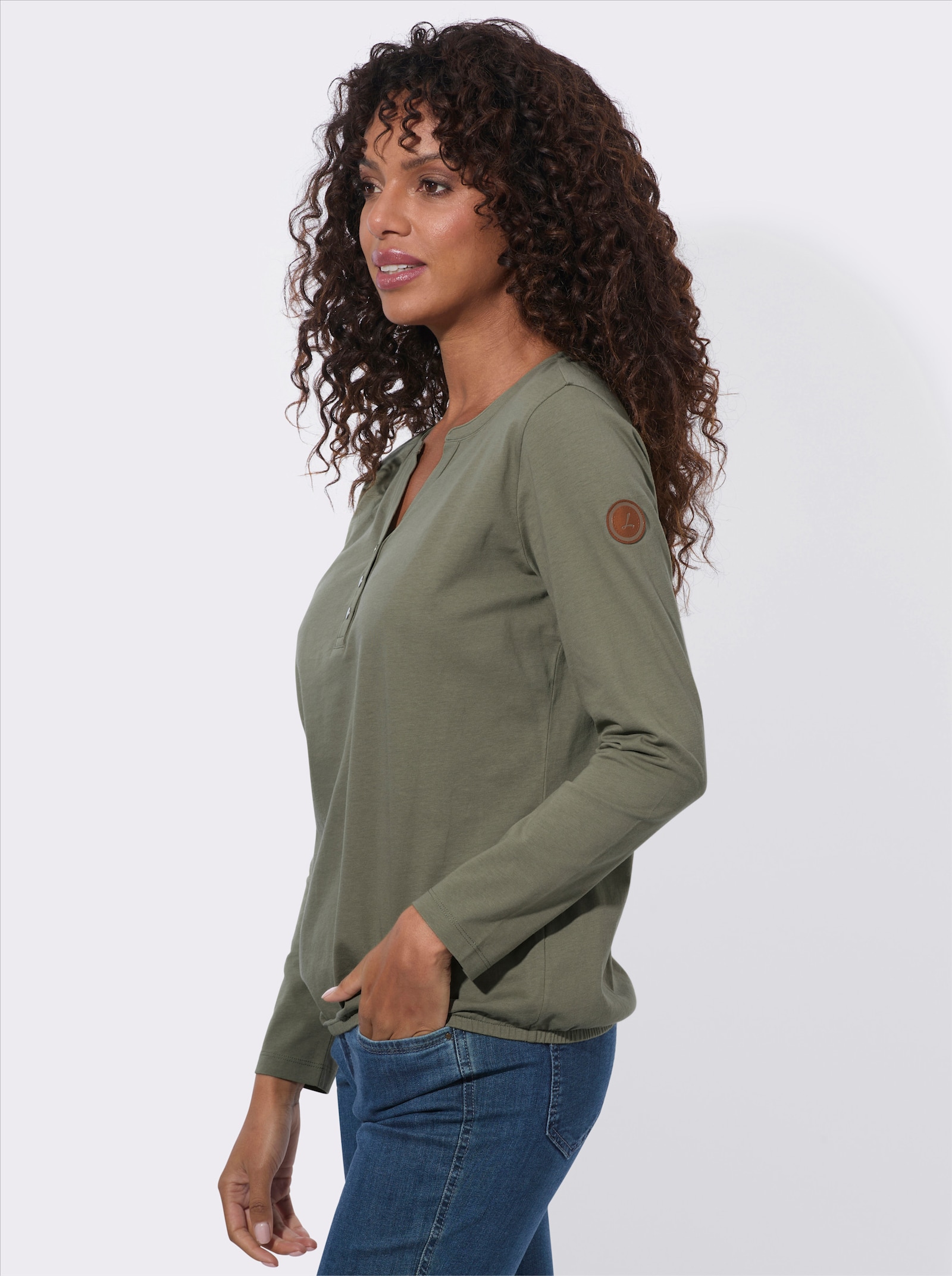 Langarmshirt mit elastischem Saum - khaki