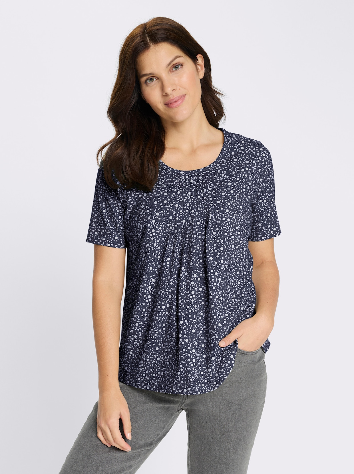 Kurzarmshirt im Punktedessin - marine-weiß-bedruckt