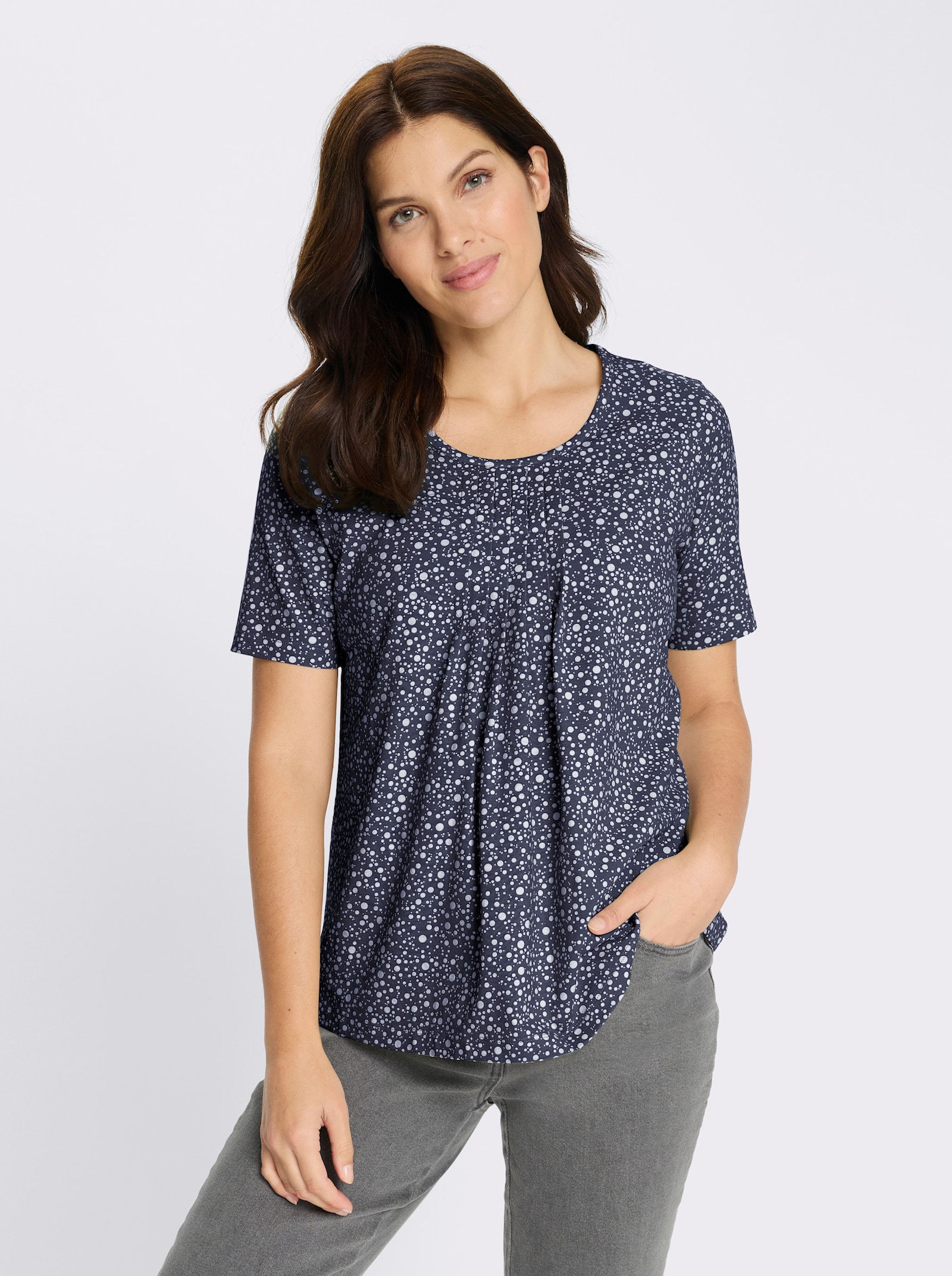Kurzarmshirt im Punktedessin - marine-weiß-bedruckt