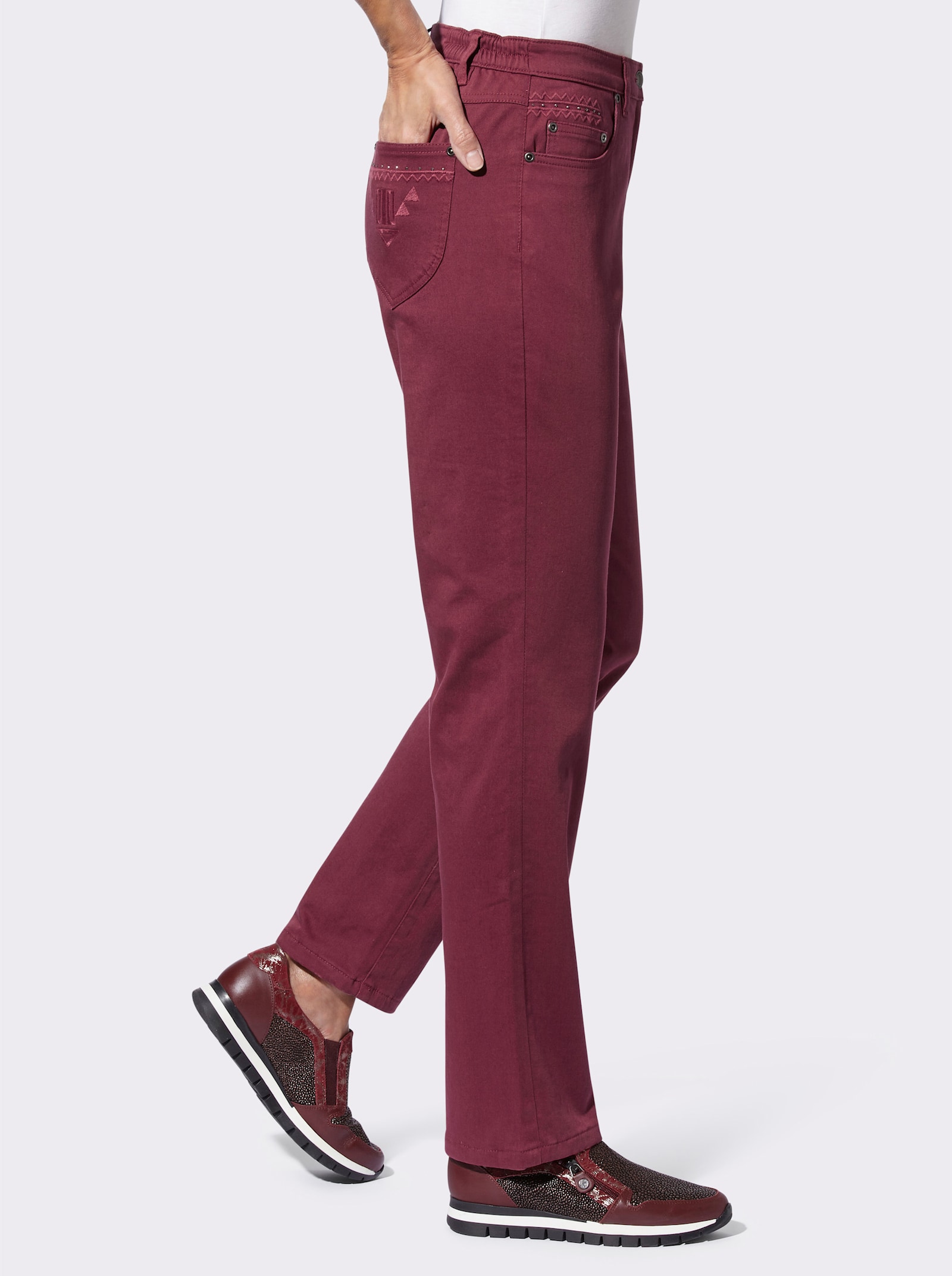 Jeans met versiering van pailletten - bordeaux