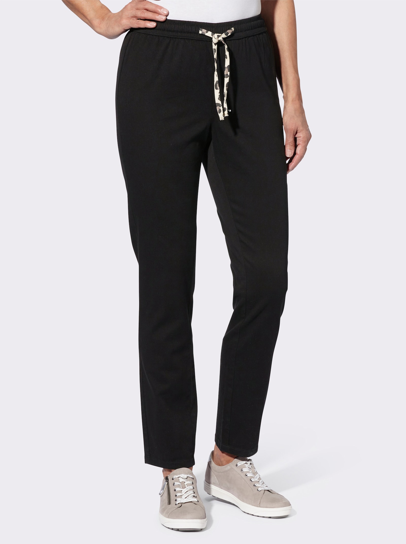 Comfortbroek met bedrukte bindceintuur - zwart