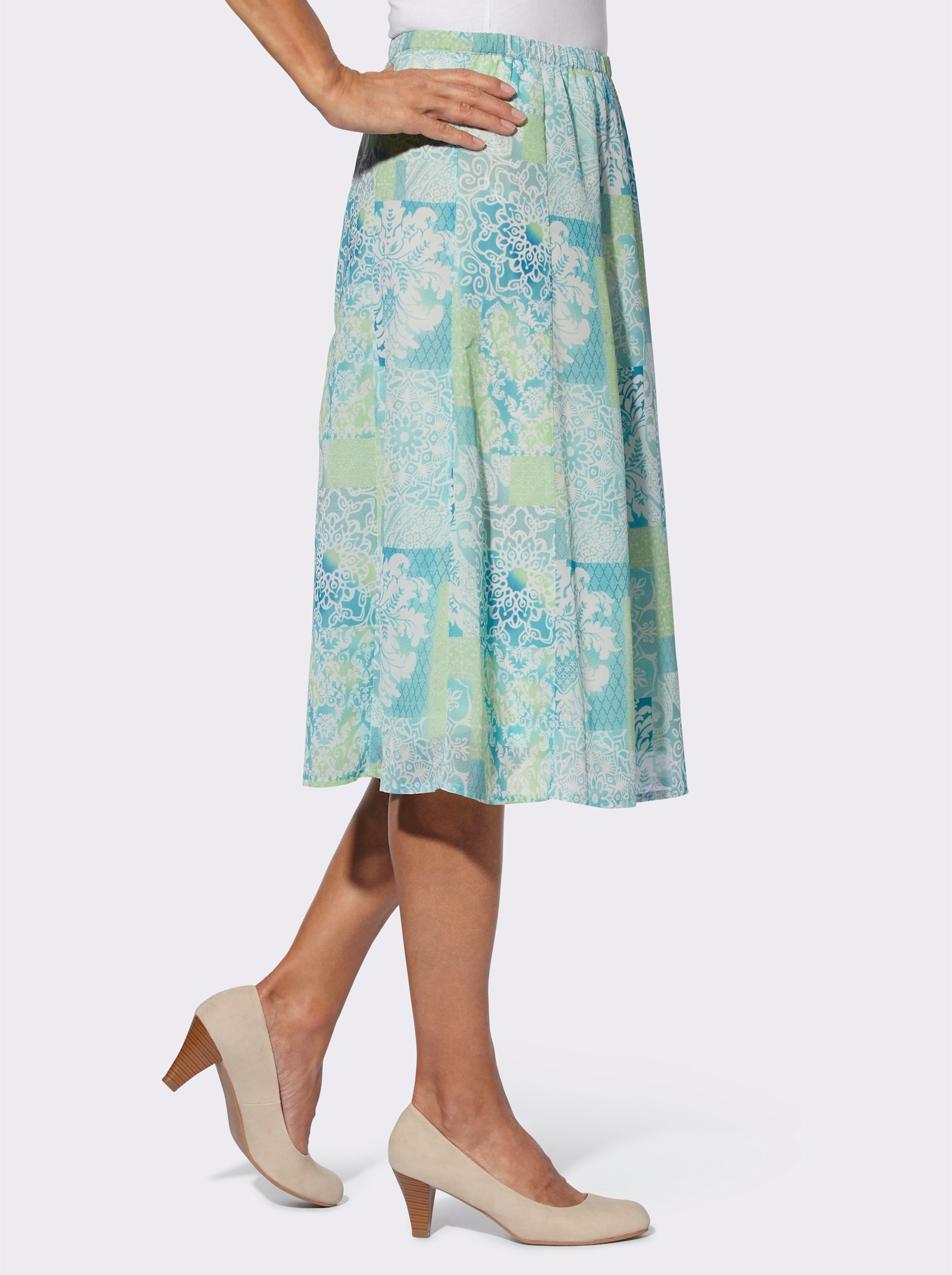 Bahnenrock mit floralem Dessin - kalkmint-hellgrau-bedruckt