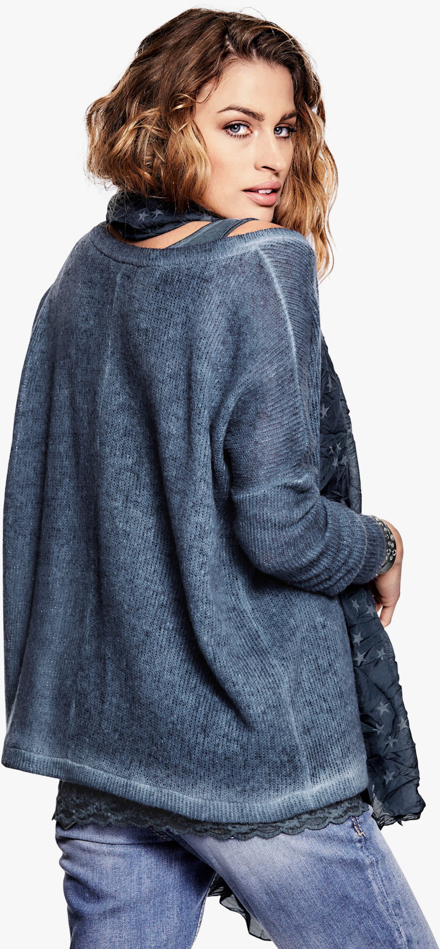 heine 2-in-1-Shirt mit Schal - blau