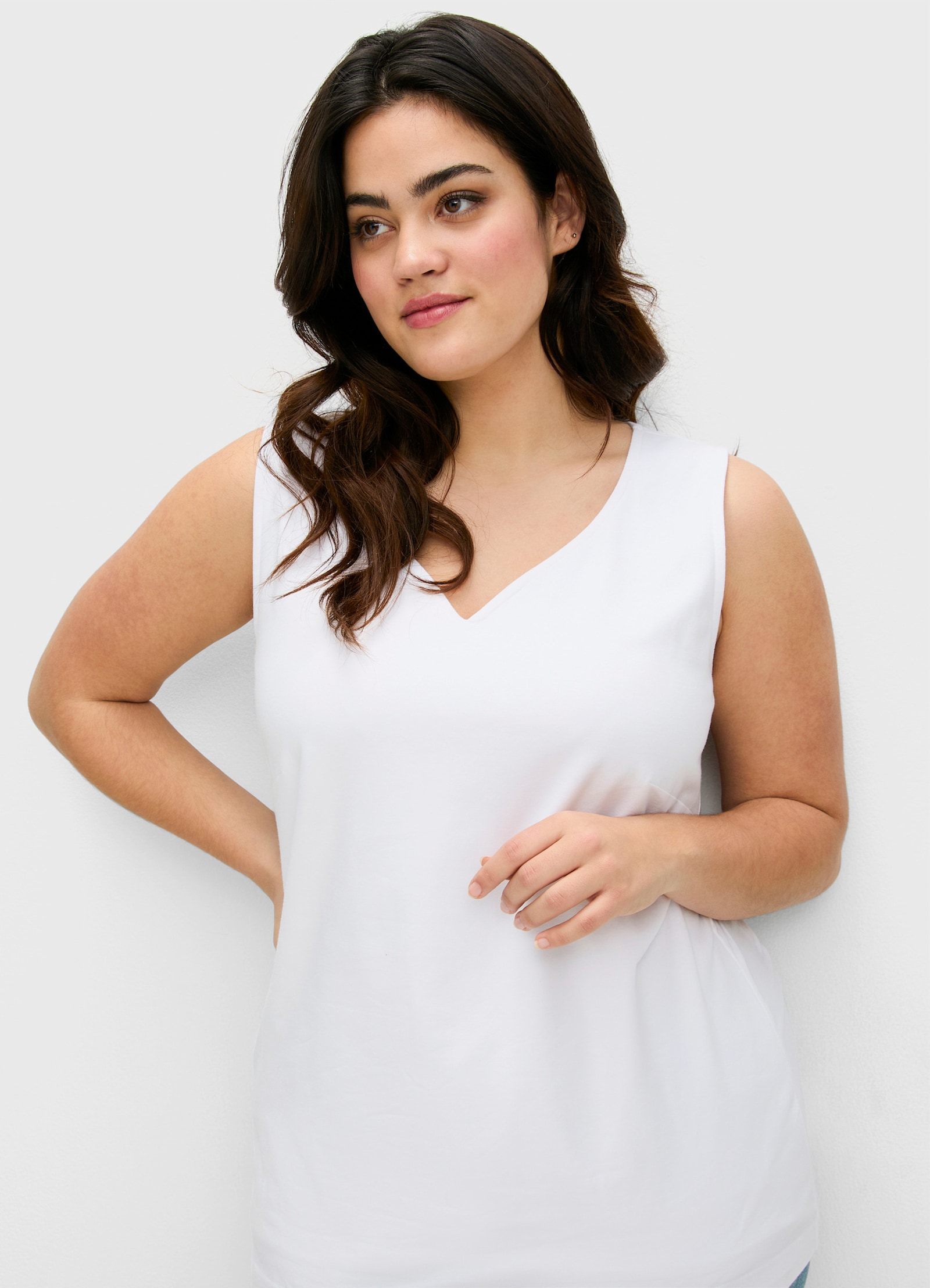 sheego Trägertop mit doppellagiger Front und Herzausschnitt - ecru