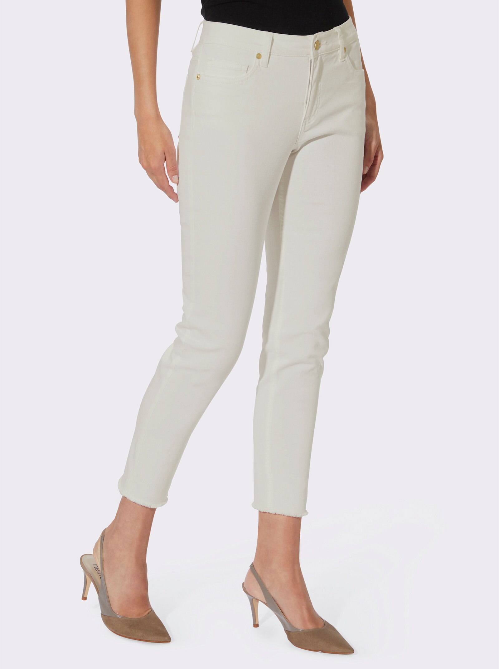 heine Skinny jeans met franjes aan de zoom - wit