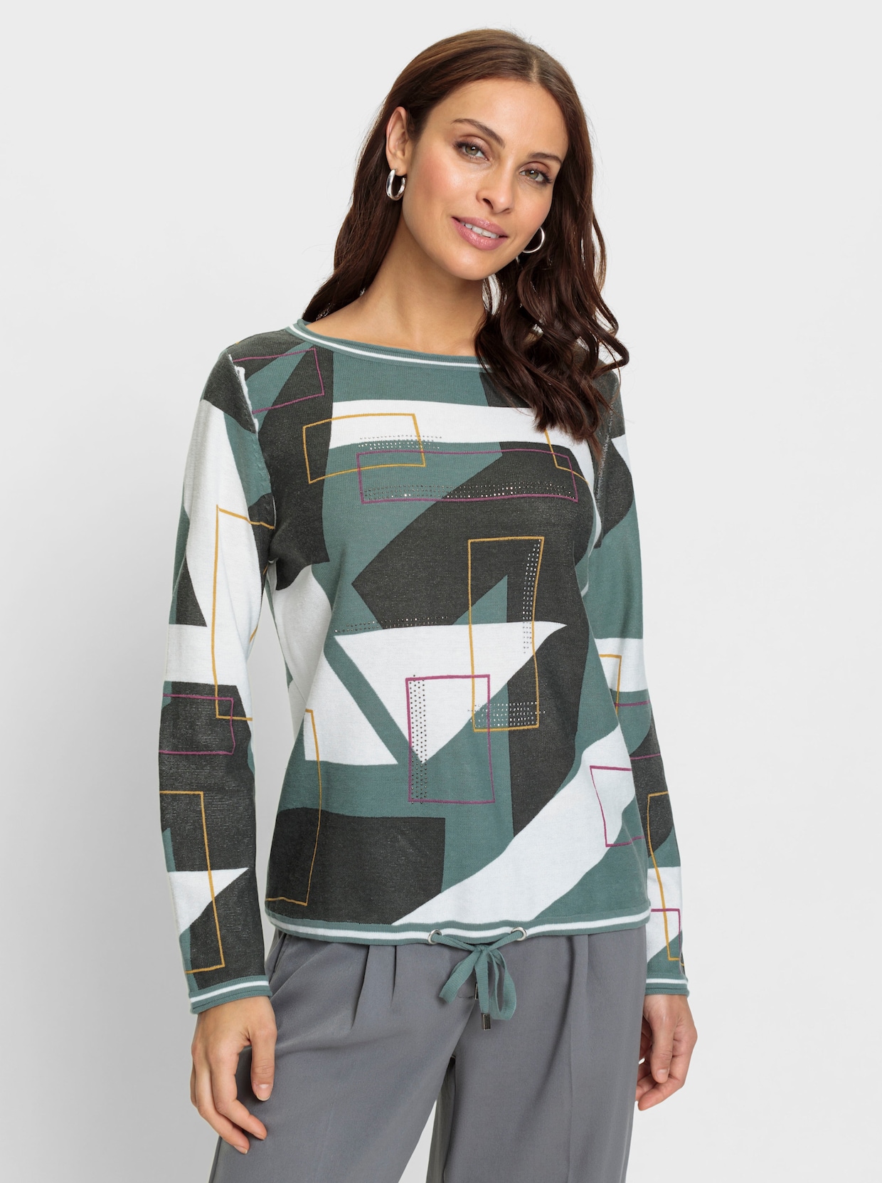 Pullover - ecru-graphit-gemustert