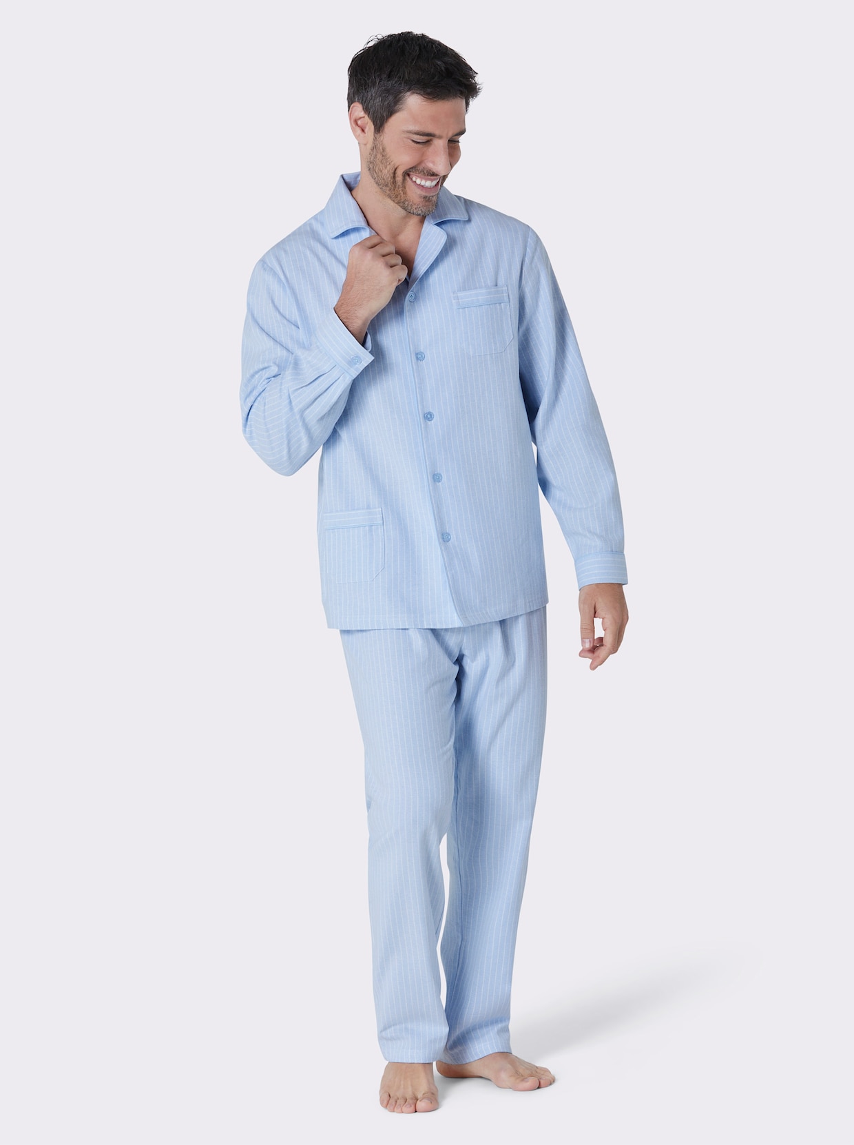 KINGsCLUB Pyjama - eisblau-weiß-gestreift
