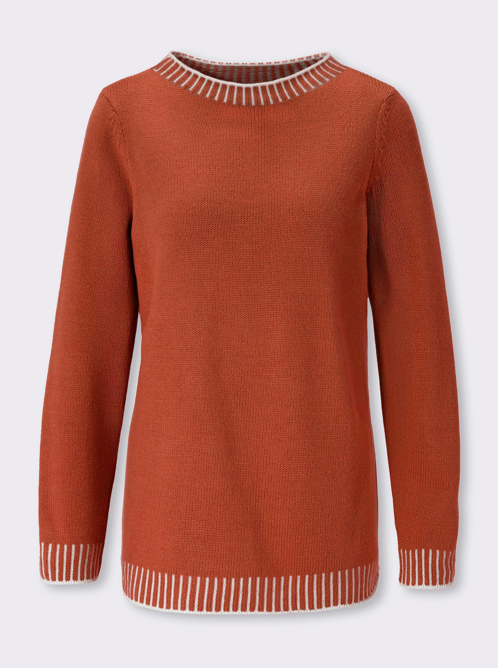 Rundhalspullover mit Kontrast-Akzenten - rostrot