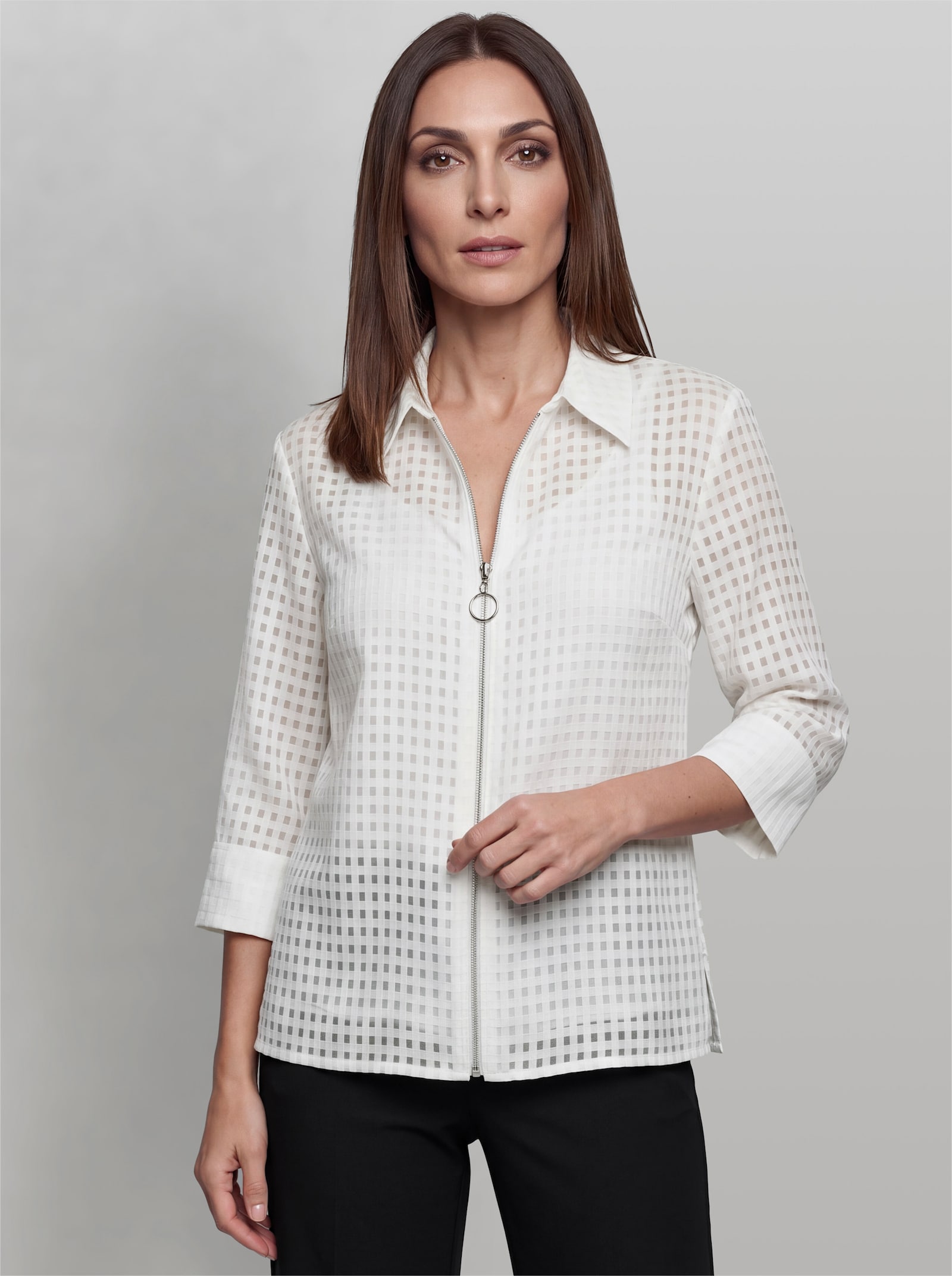 heine Blusenjacke mit Karo-Muster - ecru