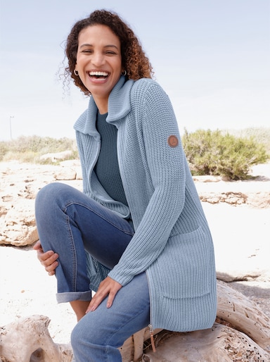 Longstrickjacke mit Umlegekragen - bleu